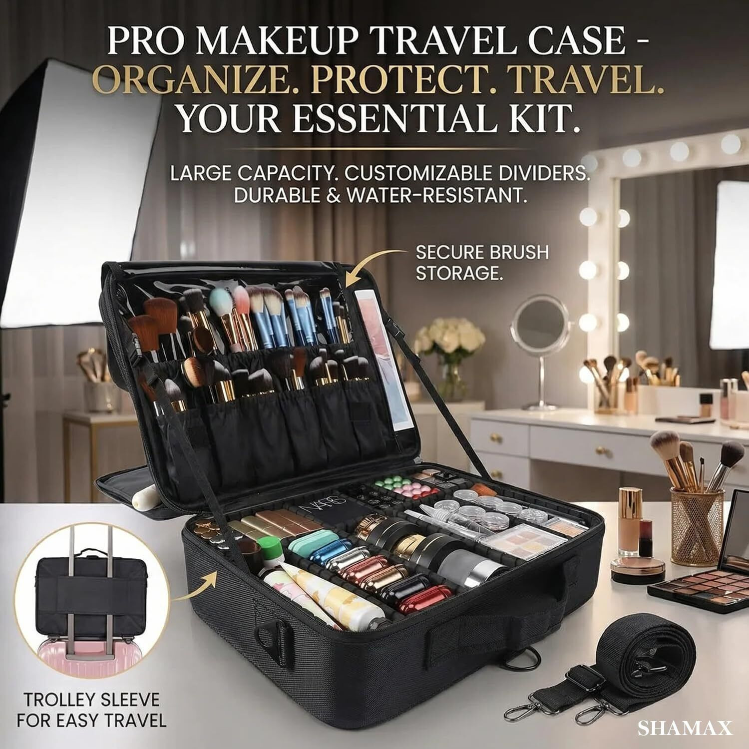 Image of Shamax Professional Makeup Case Organizer Bag for Women Makeup Storage Box, Makeup Organizer Vanity Box