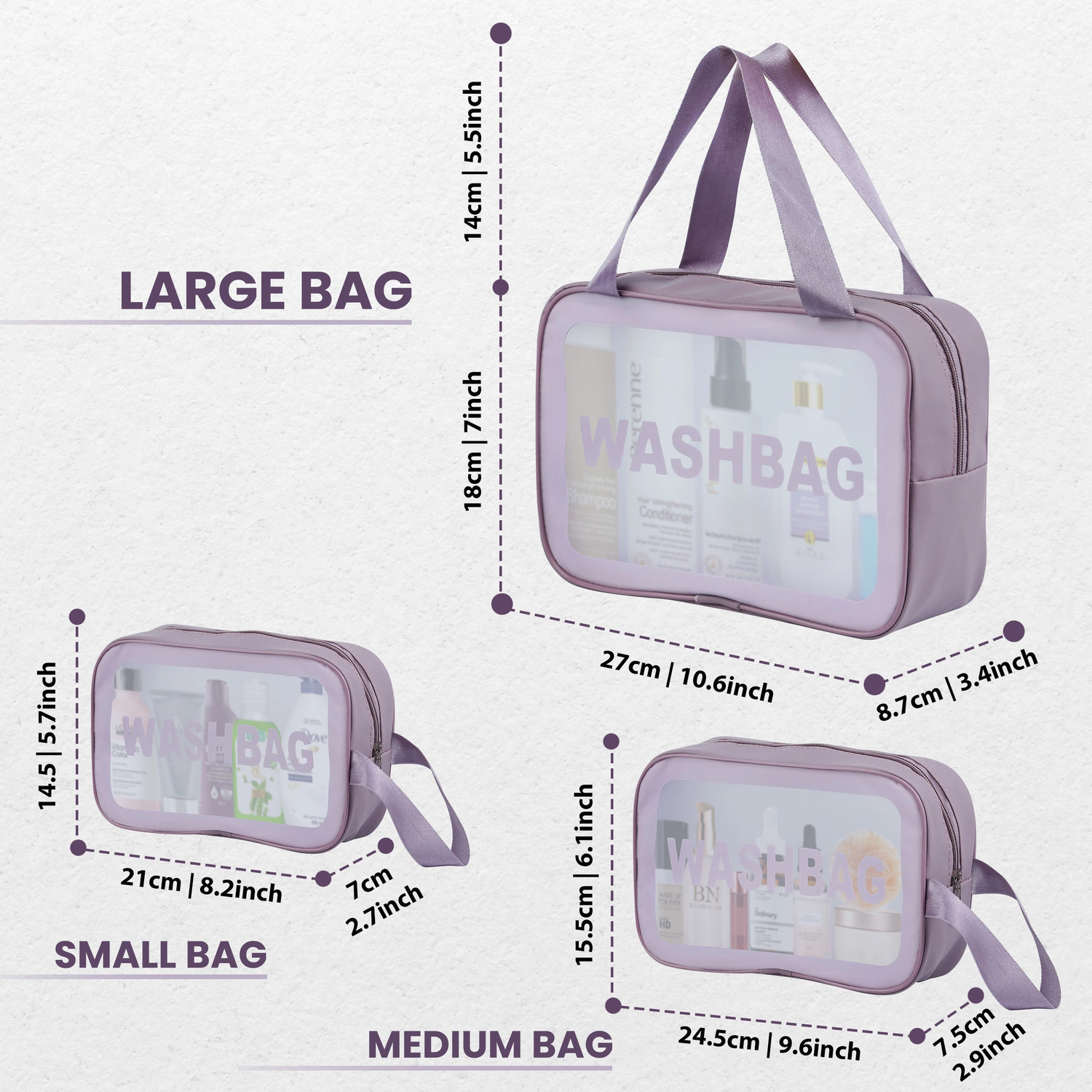 Image of Godadi Wala 3Pcs Washbag Set, Wash Make Up Bag Waterproof Zippered Washbasg Bag, Vanity Box Function refers to the purpose of Vanity Box. Makeup, Makeup and Jewellery, etc. Vanity Box
