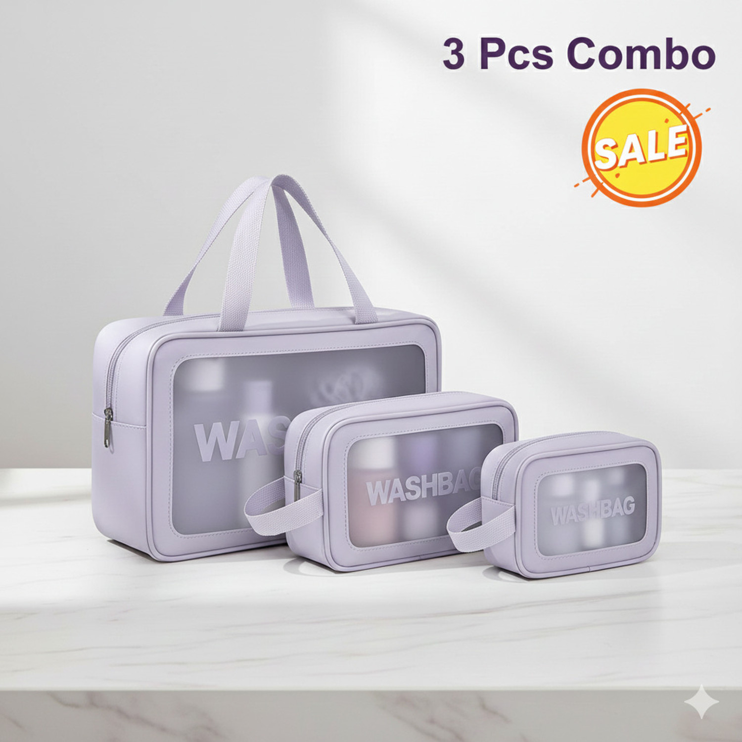 Image of Godadi Wala 3Pcs Washbag Set, Wash Make Up Bag Waterproof Zippered Washbasg Bag, Vanity Box Function refers to the purpose of Vanity Box. Makeup, Makeup and Jewellery, etc. Vanity Box