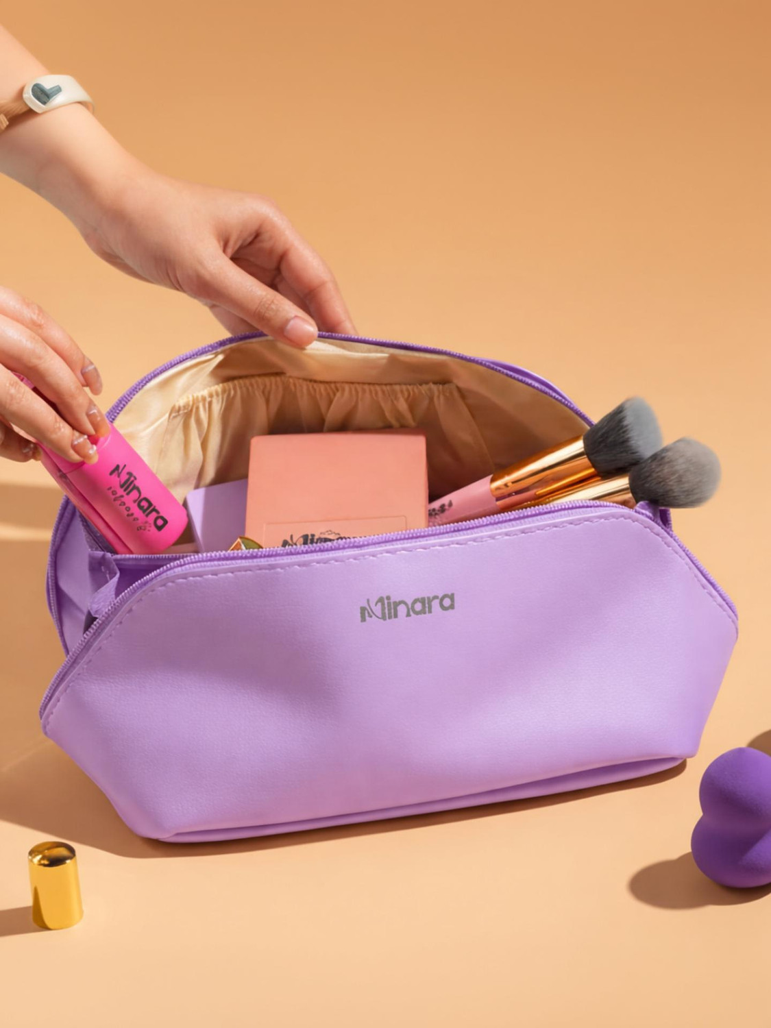 MINARA Cosmetic Bag for Travel, Women Makeup Organiser, Jewellery, Grooming (Lavender) Makeup and Jewellery Vanity Box