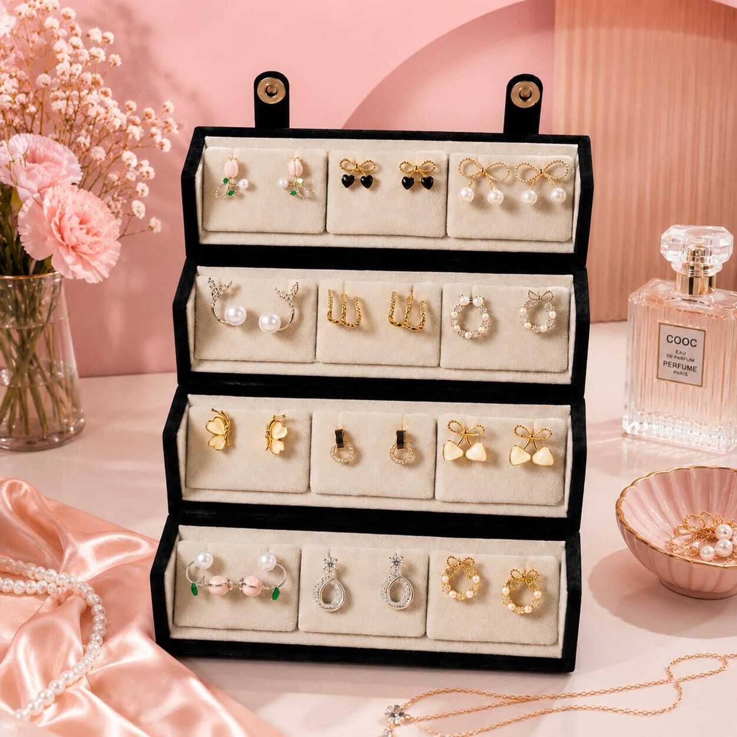 Image of Dressystore 12 Pair korean studs earrings, Jewelry organizer box, earring for women Multi layer earrings organizer storage box Vanity Box
