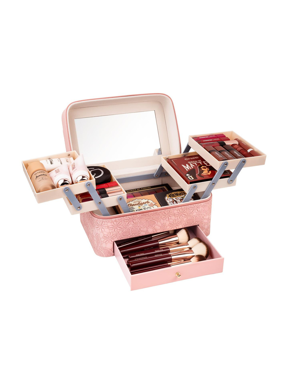 Image of MARS Vanity Makeup Bag with Built-in Mirror Portable Vanity Box Organizer for Makeup & Beauty Tools Vanity Box (Pink)