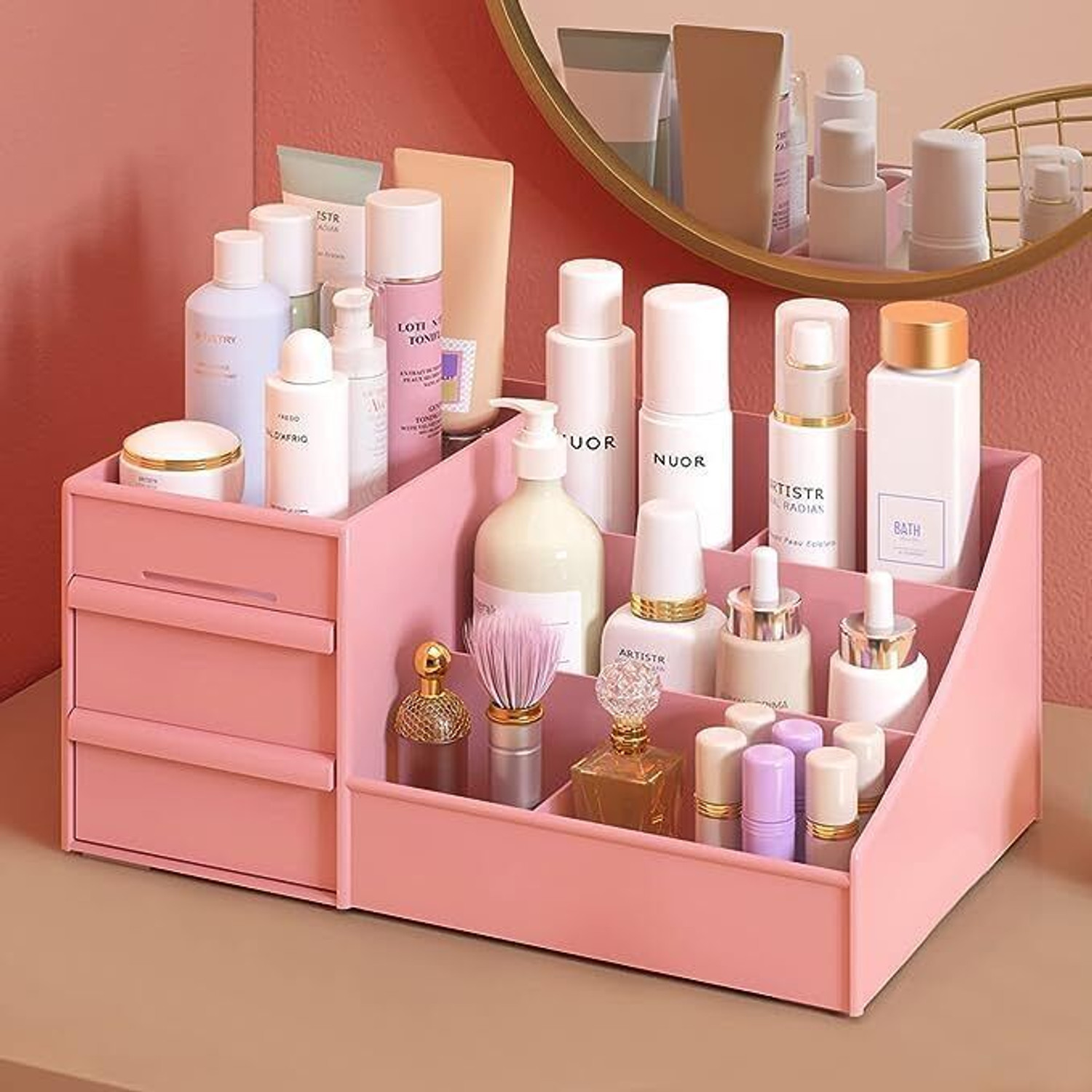 Image of Yopava Large Capacity Cosmetic Storage Box Makeup Drawer Organizer Portable, Modern Countertop Storage for Dressing Table Vanity Box Vanity Box