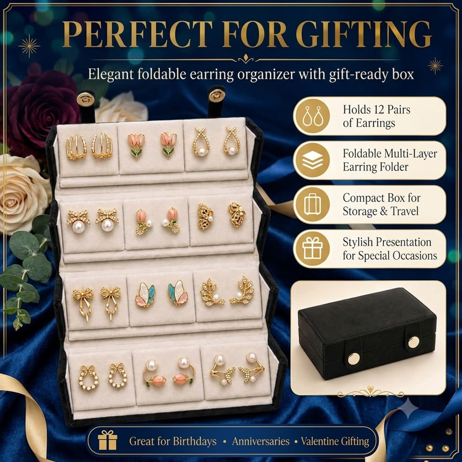 Image of YESRUER 12 Pair Combo Set for Women with Jewellery Box | Stylish Korean Stud, Pearl Stylish Korean Stud Vanity Box