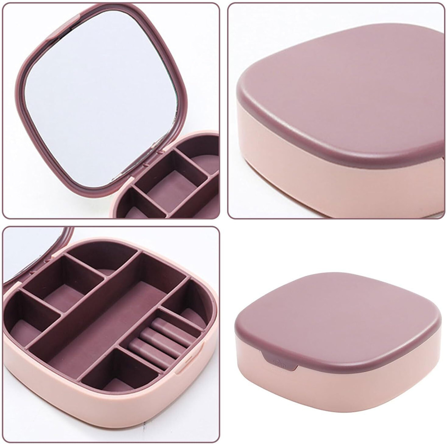 Image of SYADEL Portable Small Mini Travel Jewelry Case Organizer with Mirror Jewellery Vanity Box