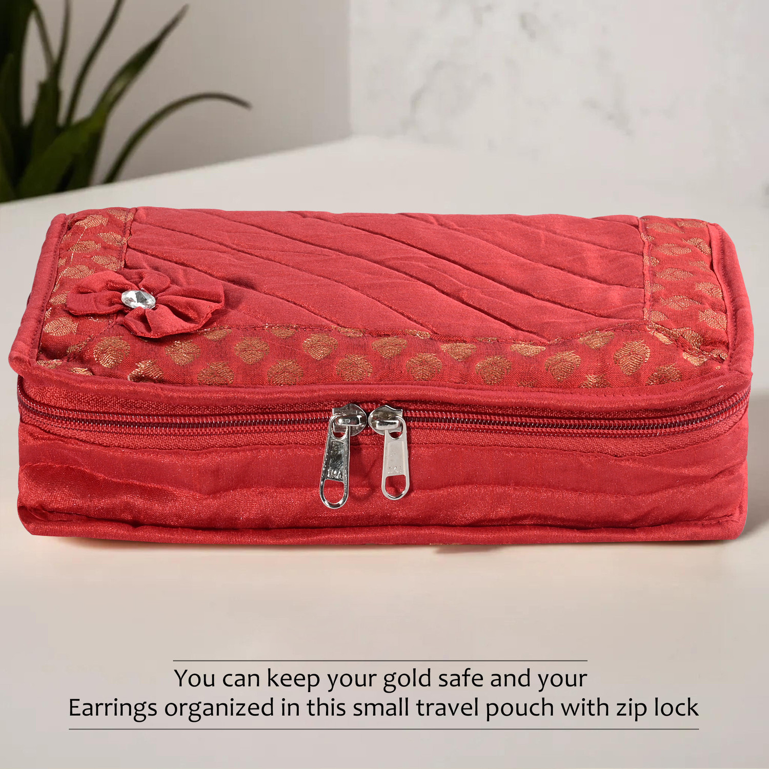 Image of KUBER INDUSTRIES (Pack of 4) 7-Compartments Bow Jewellery Kit For Women | Large | Maroon & Red Jewellery Kit Vanity Box