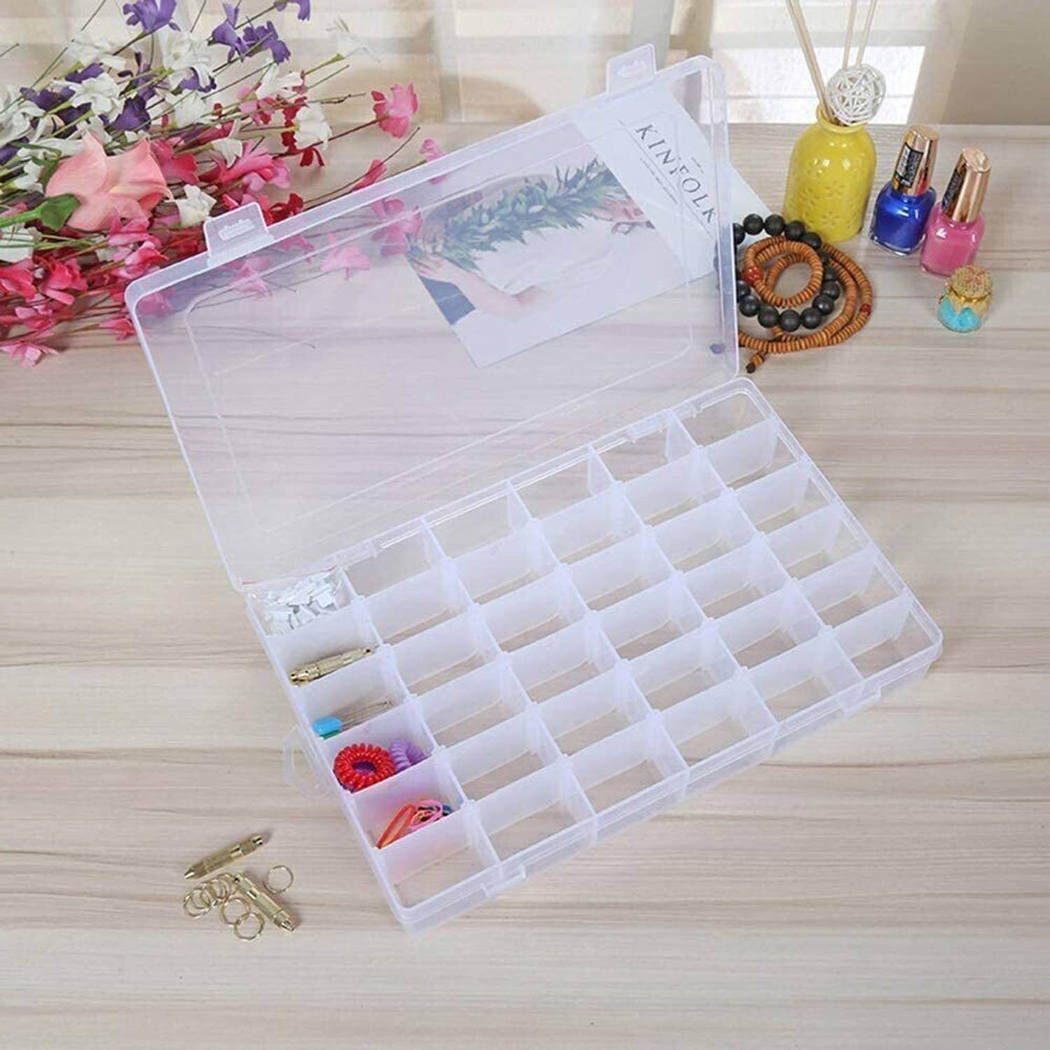 BKENTERPRISE7 36 Removable Grid Slot Compartment Divider Jewellery Screw Thread Needle Storage Box Container Organizer for Home Kitchen Hotel Tailor (1 pc, Transparent) Jewelry Box, Beads Box, Earrings Box, Sundries Storage, Bracelet Box, Hair Clips Box Vanity Box