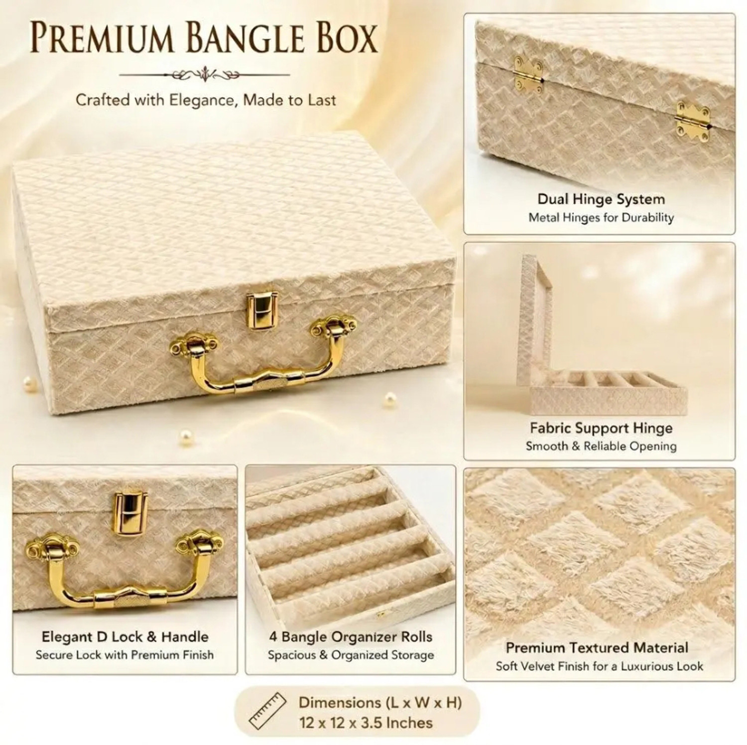 Image of Bubs Spun Premium Velvet Bangle Organizer Box Bangle Storage & Organization, Bangle & Bracelet Organizer, Bridal Bangle Storage Vanity Box