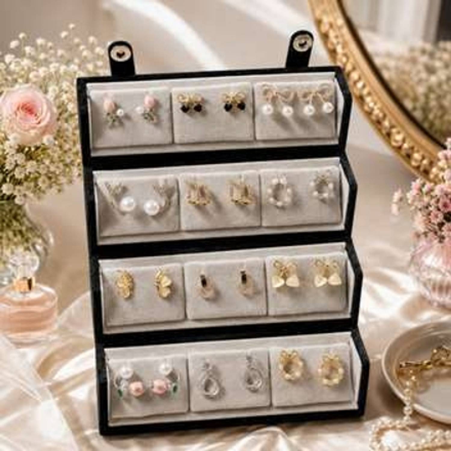 Dressystore 12 Pair Korean Earrings with Velvet Storage Case - Image 1