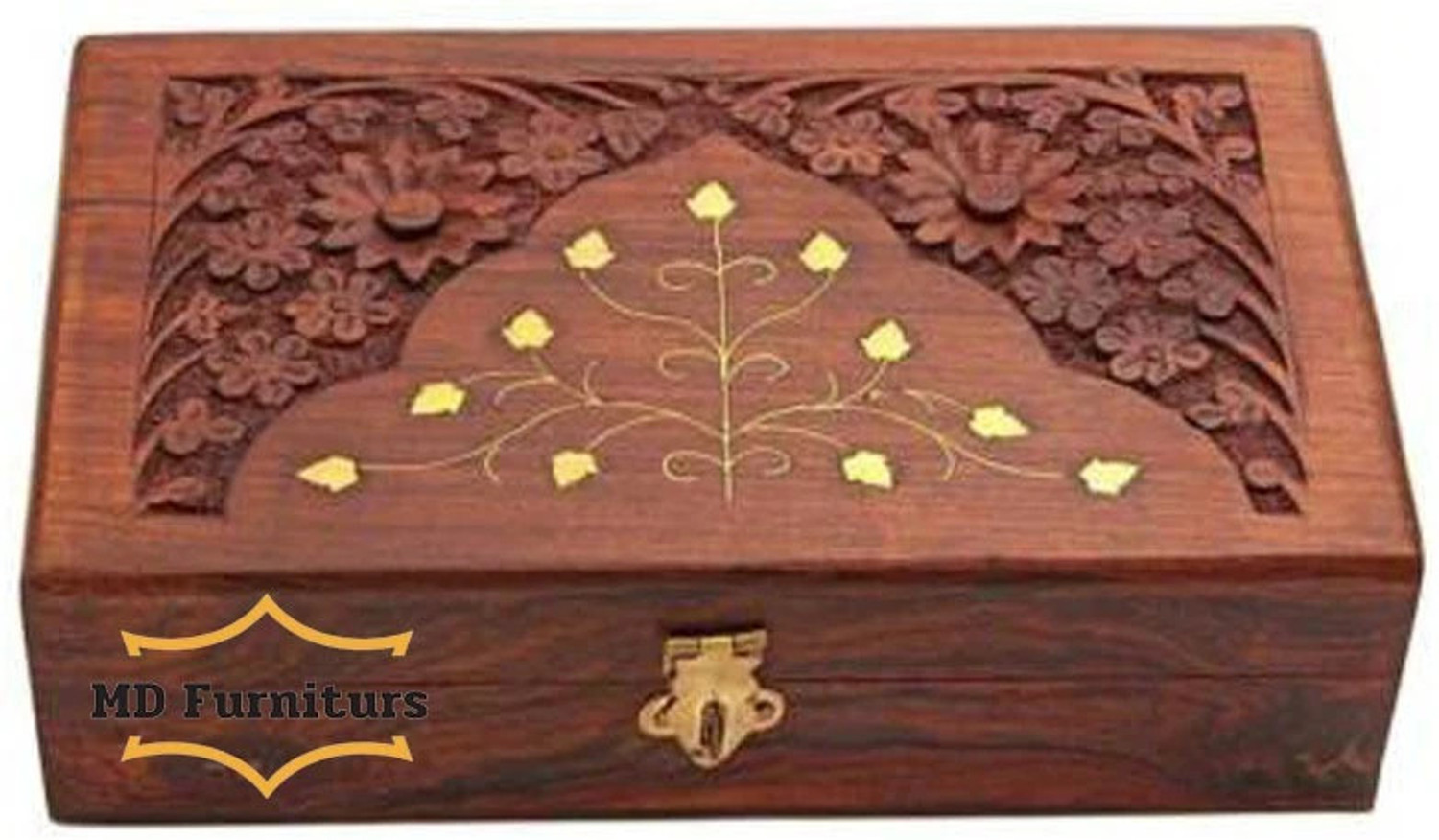 Image of MD Furniturs JEWELLERY BOX 8X5 INCHES For Makeup and store Jewellery Items in Sheesham Wood Vanity Box