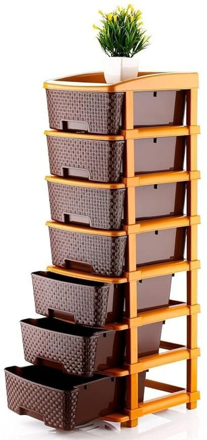 Image of MAXTID 7 layer Brown Plastic Storage Chest of Drawers Storage Box, Large Stomo Racks Box Vanity Box