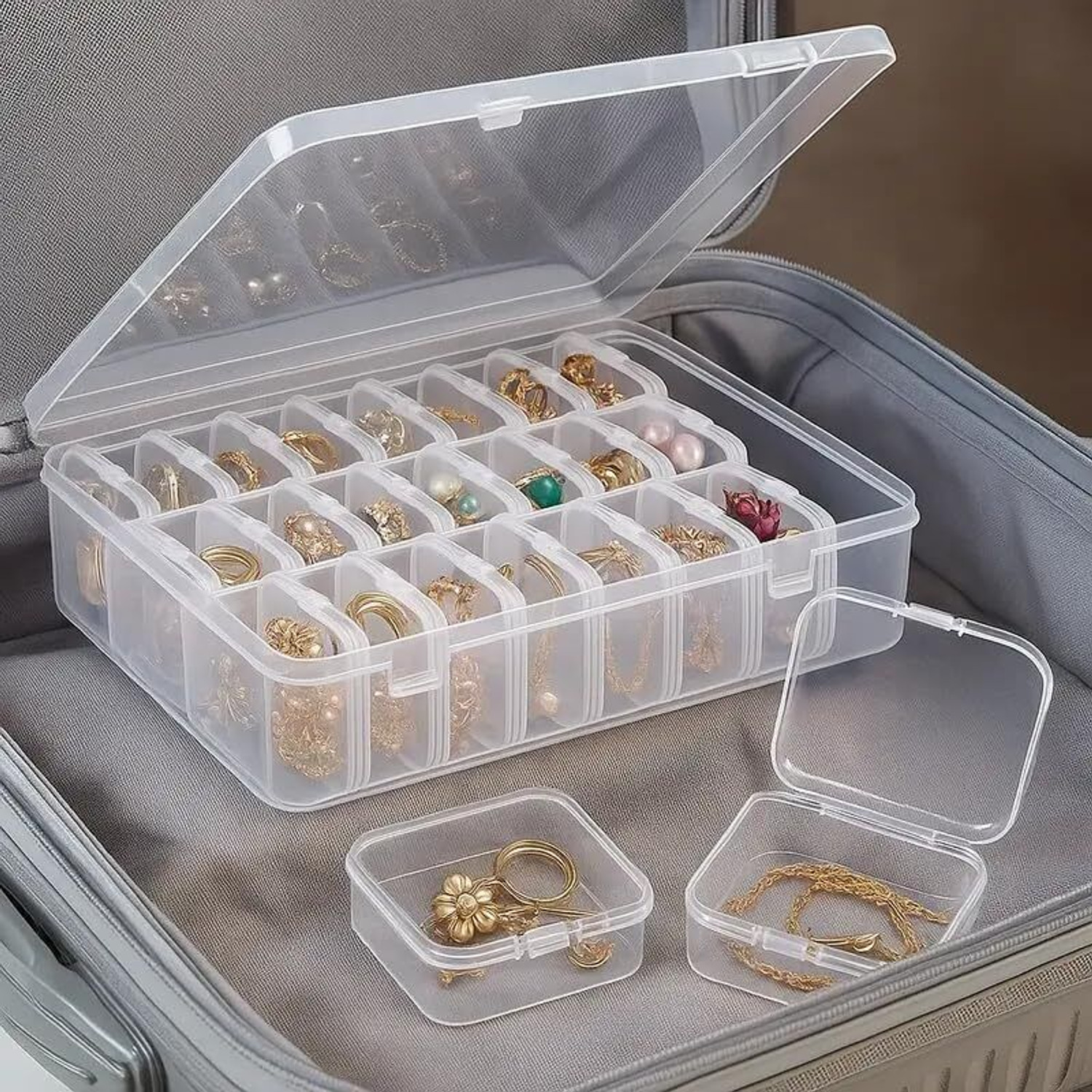 Image of PAVITYAKSH Transparent Jewelry Organizer Box Set 30Pcs - Clear Storage Cases for Earrings Ear Studs Rings Necklaces - Multi Purpose Mini Containers Vanity Box