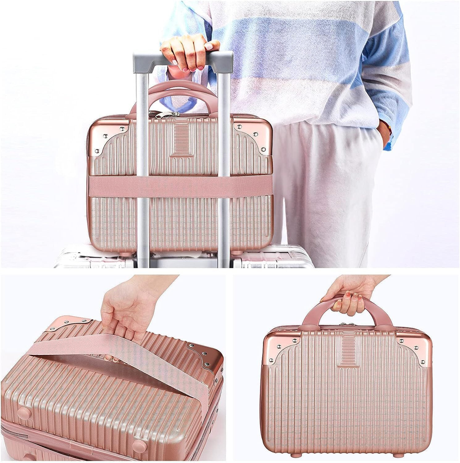 Image of SIRIDHI Portable Makeup Travel Case Hand Luggage 12 Inch, Pressure-Proof ABS Travel, Jewellery Organizer, Makeup Organizer, Cosmetic Organizer Vanity Box