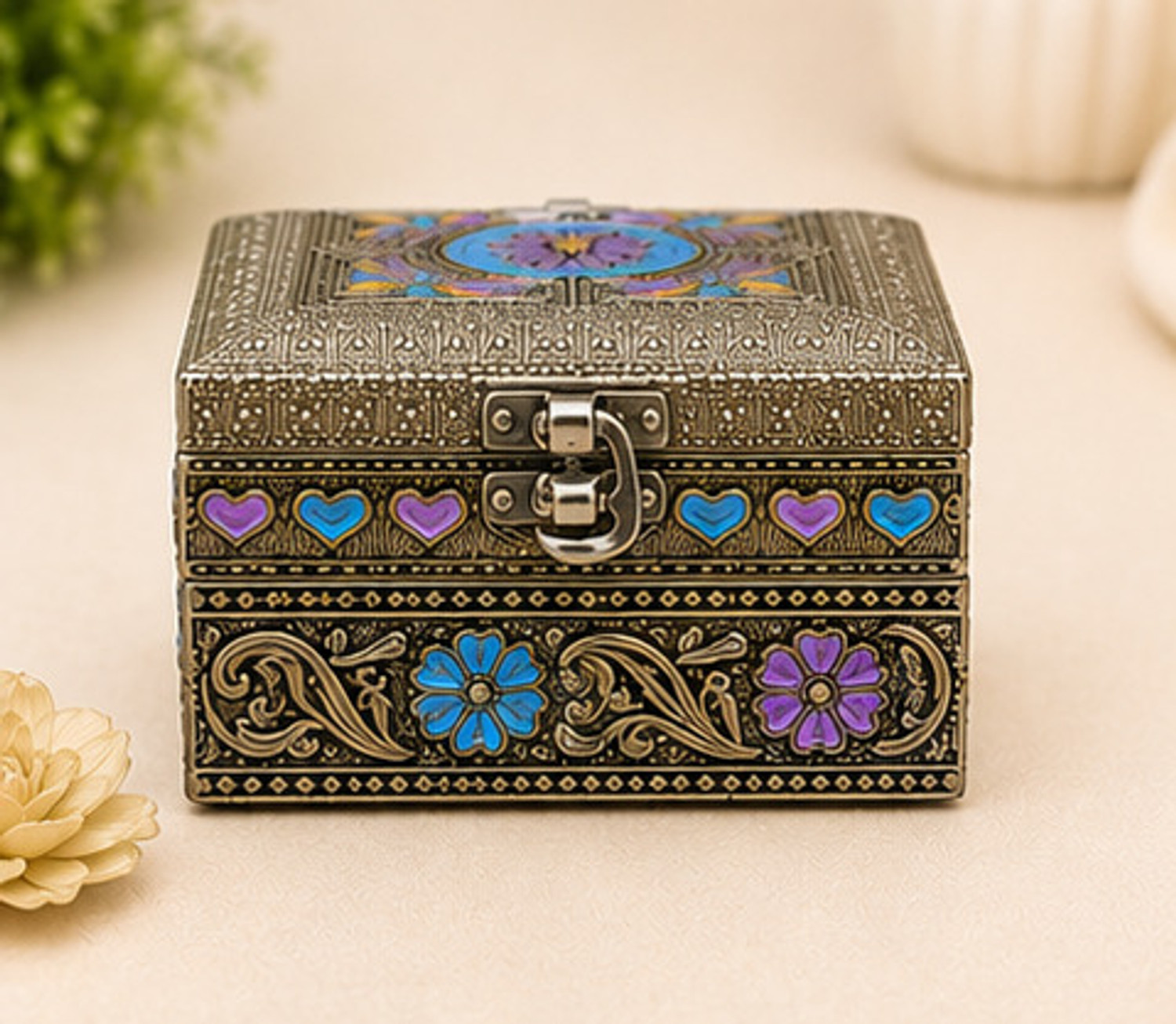 Image of AksharamArts Aksharam Arts Meenakari Jewellery Box | Wooden Jewellery Bo jewellery box Vanity Box