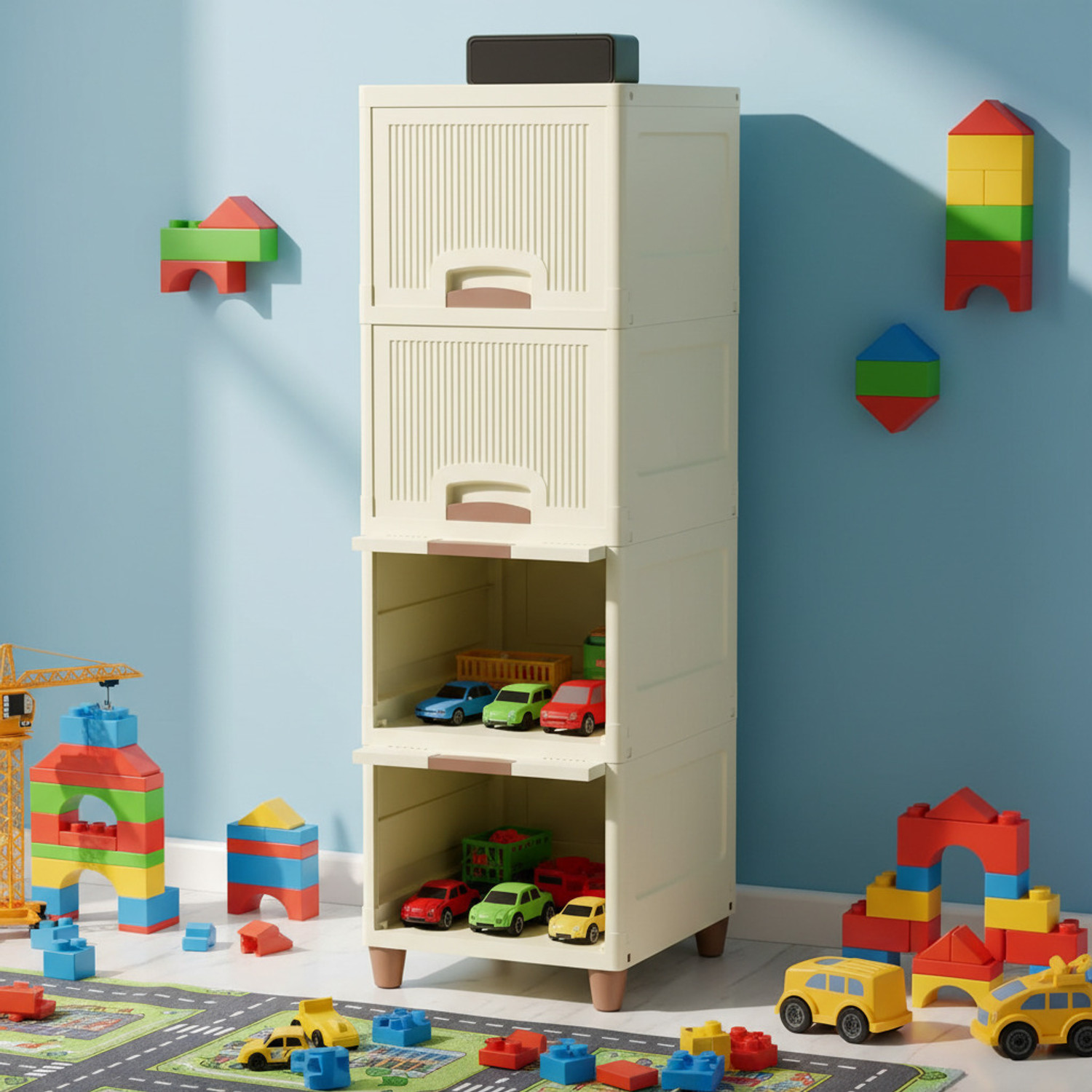 Image of ELIGHTWAY MART 4 Tier Plastic Wardrobe for Clothes : Plastic Cupboard for Storage Organizer Drawer Vanity Box