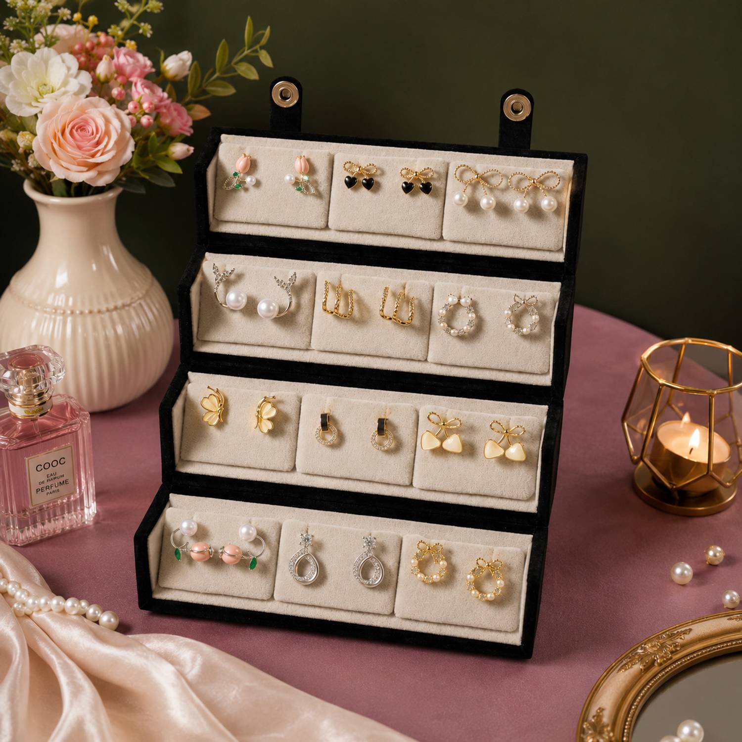 Dressystore 12 Pair Korean Earrings with Velvet Storage Case - Image 4