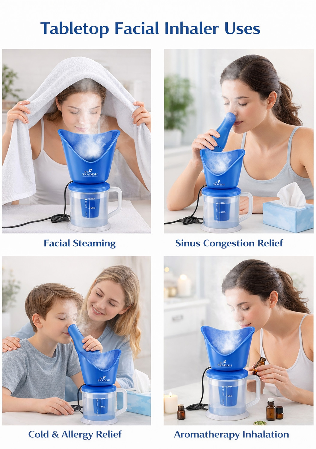 Image of DR. SRADISH 3 in 1 Facial Steamer for Face Nano Ionic Steam Measuring Jar & Nose Attachment Vaporizer