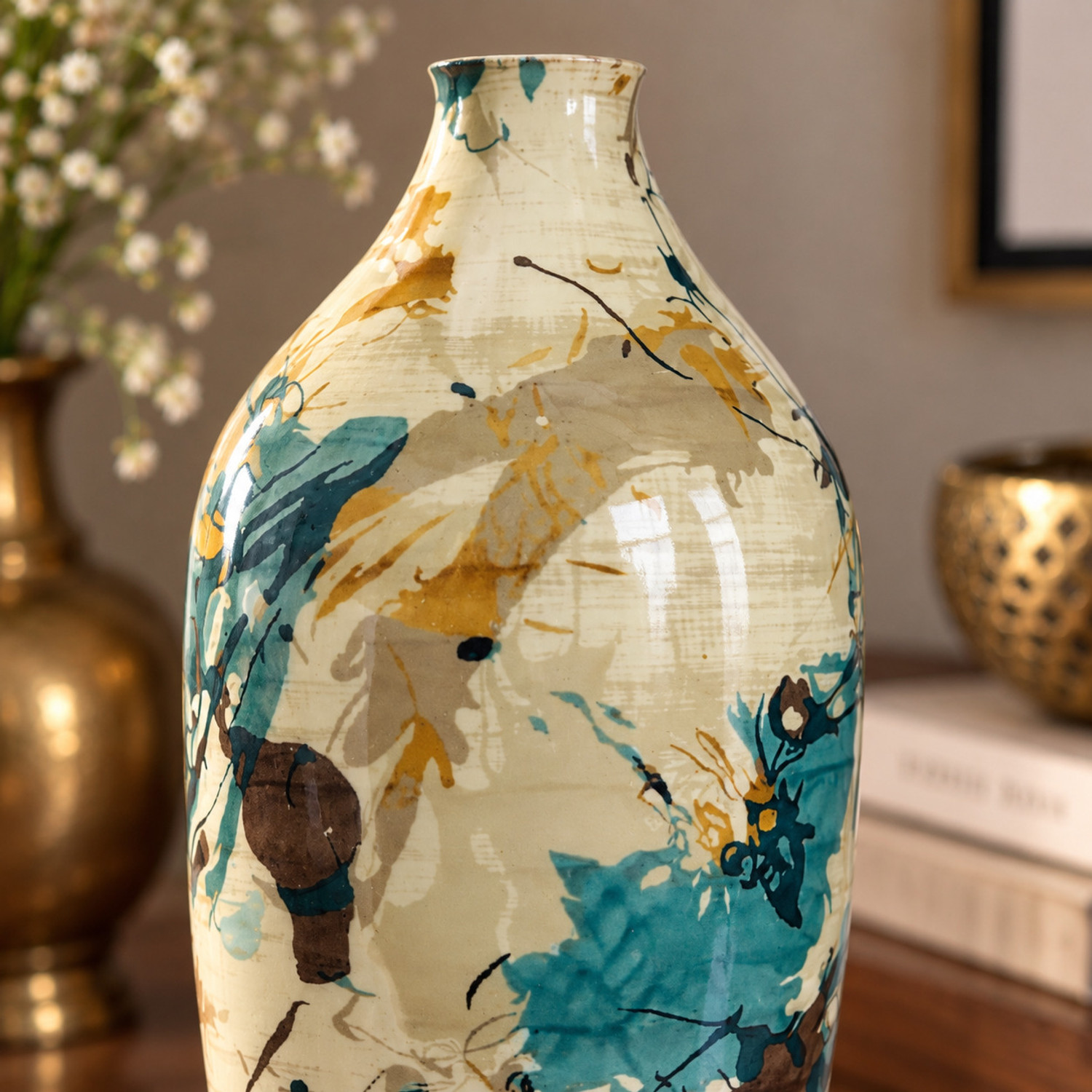 Image of Homing Thistle Stylish Glossy Meena Finish Flower Vase for Home Decor Sabai Grass Vase (11 inch, Multicolor)