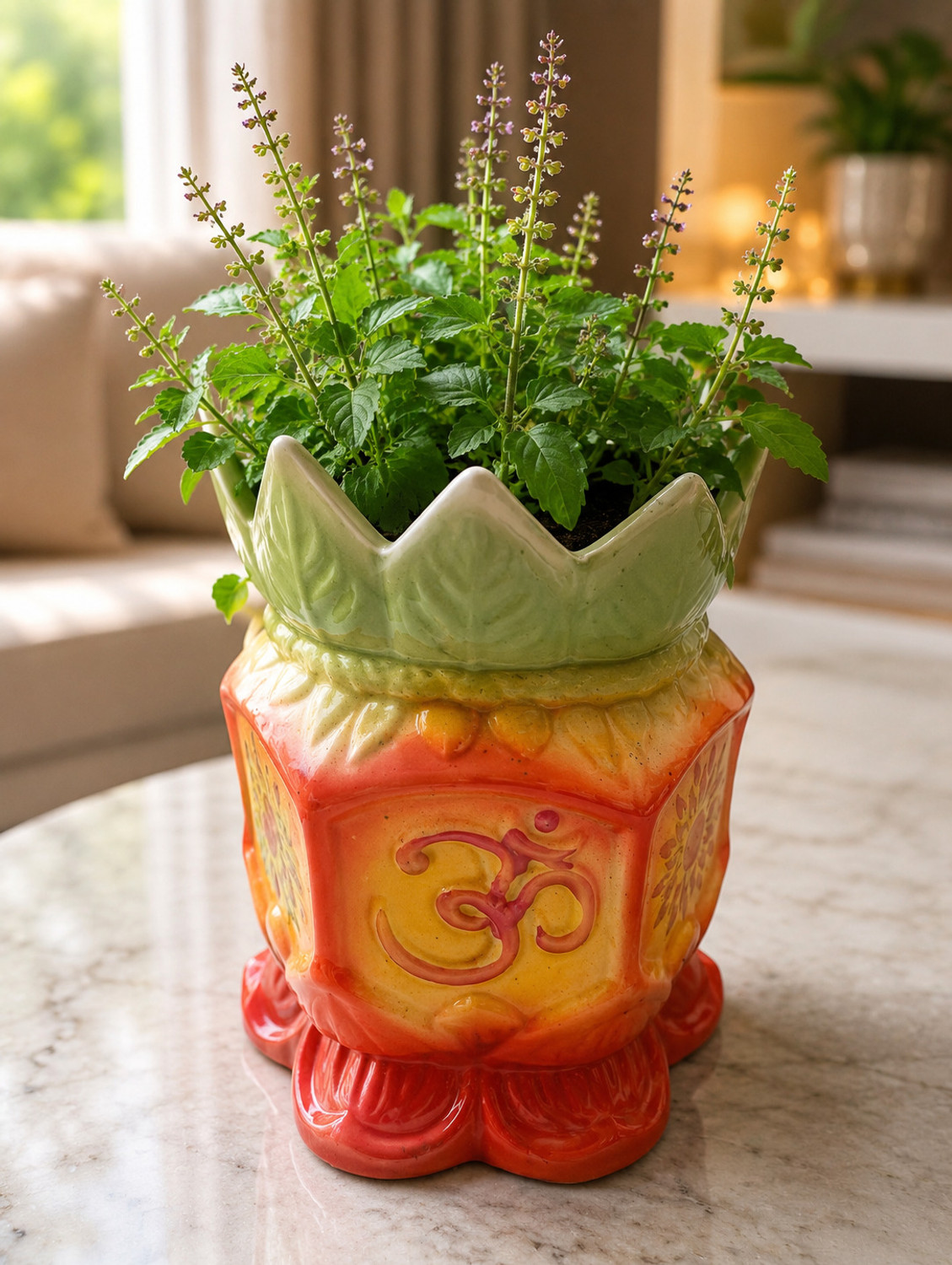 Image of Vaachi Creations Designer Ceramic Tulsi Pot -Decorative Planter for Home Temple Ceramic Vase