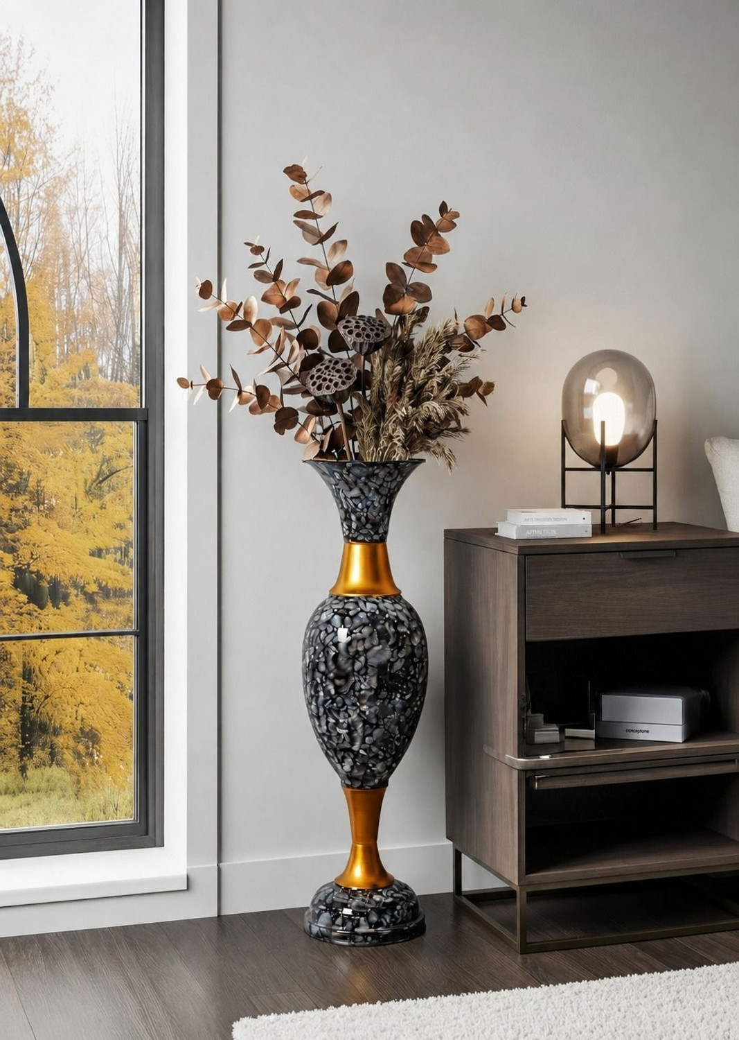 Image of Shefar Luxury Metal Flower Vase Long Floor Pot Home Decor Iron Vase
