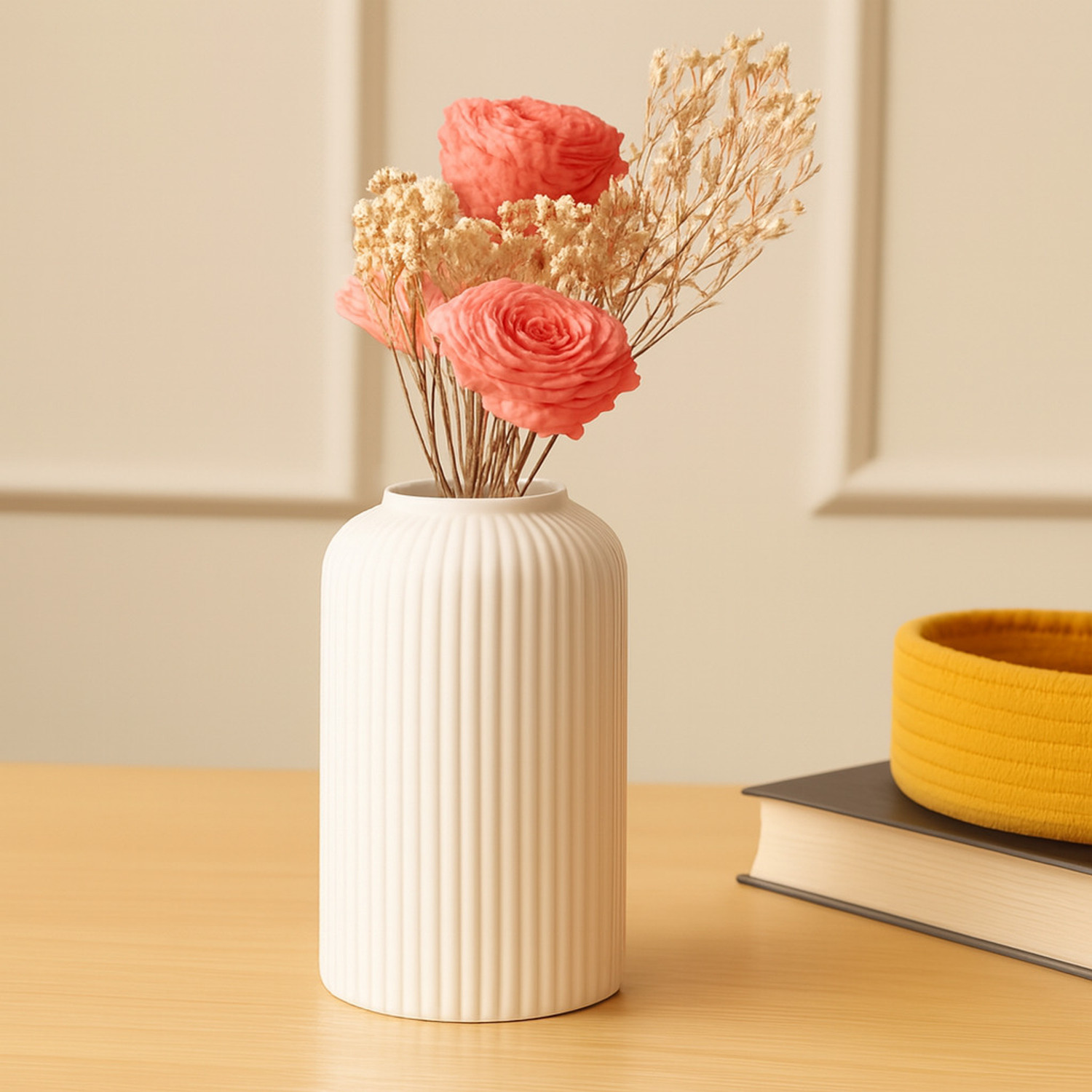 Image of SDE All New White colour RIpped Vase (Pack Of 1, White) Ceramic Vase (11 inch, White)