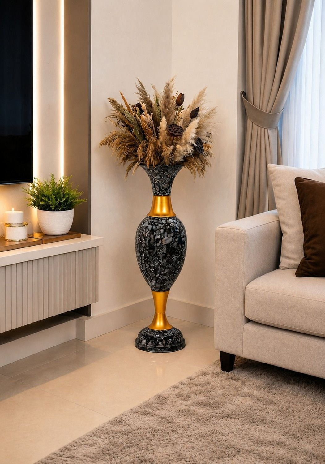 Image of Shefar Luxury Metal Flower Vase Long Floor Pot Home Decor Iron Vase
