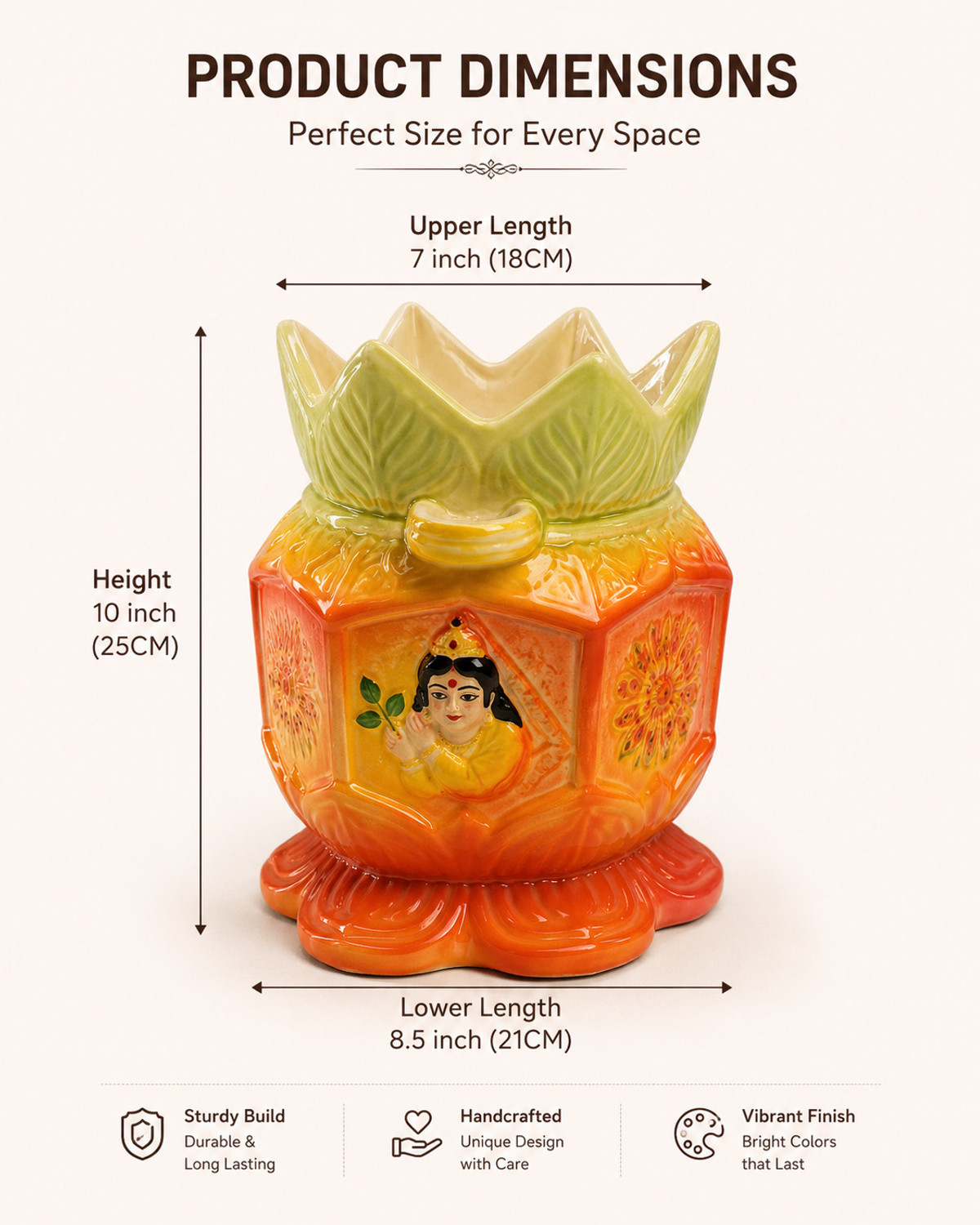 Image of Vaachi Creations Designer Ceramic Tulsi Pot -Decorative Planter for Home Temple Ceramic Vase