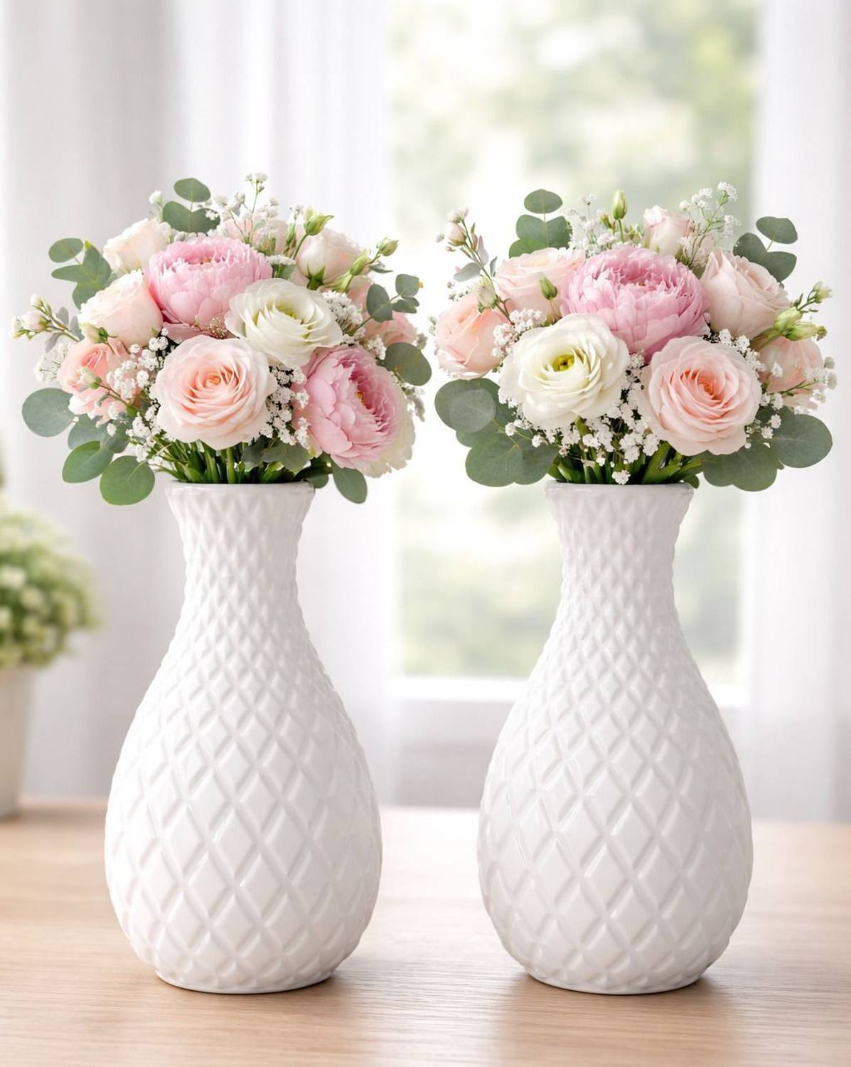 HARIYALI HOME Plastic White Textured Vase Set 2Pcs Elegant Flow