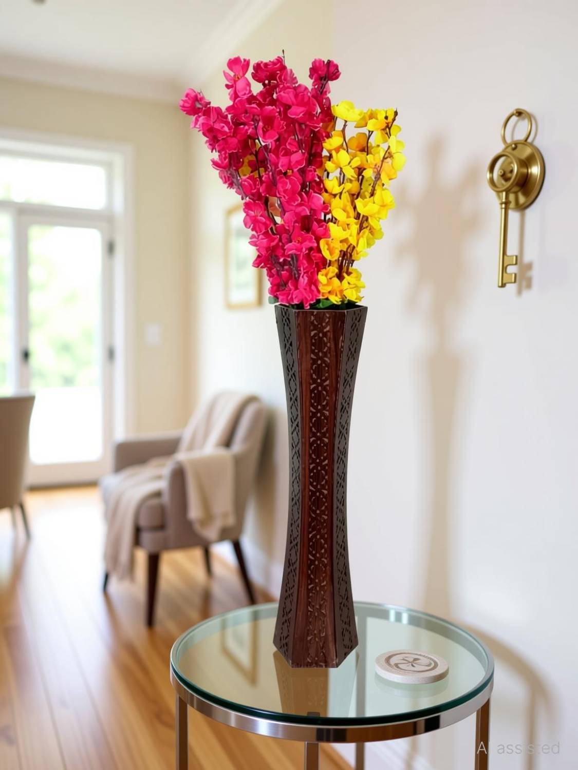 AJ interiors Wooden Cutting Flower Vase Wooden Vase