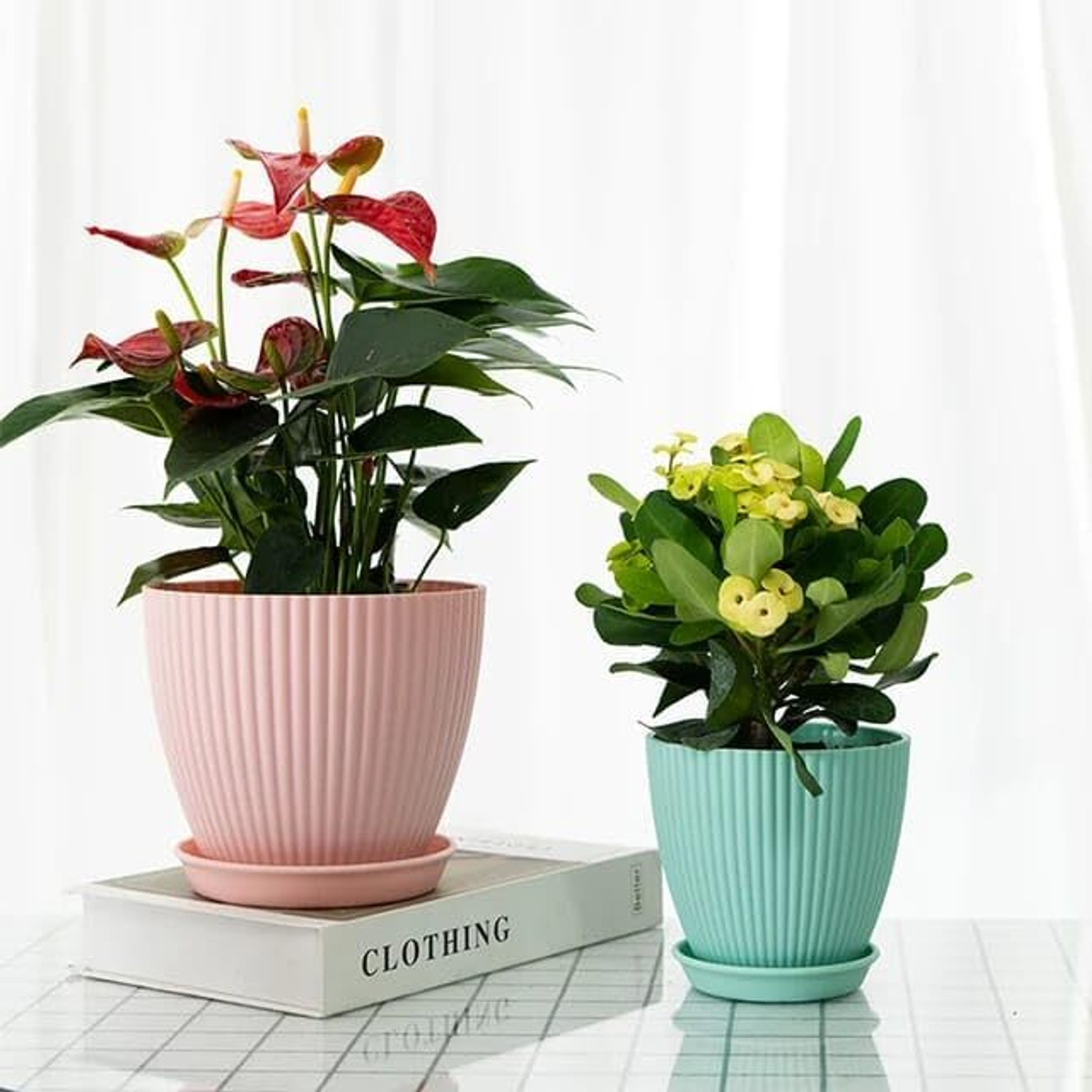 Image of Cloudzy Flower Pot Tulsi Kund with Tray Round Flower Planter Planting Pots [ Pack of 5 ] Plastic Vase