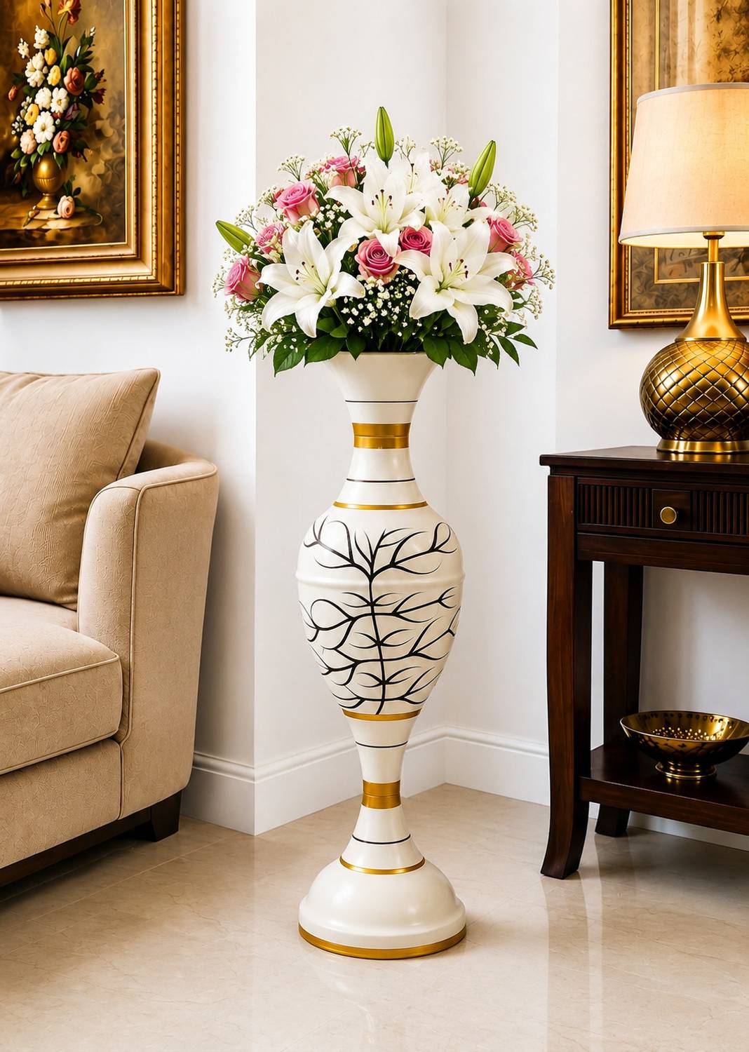 AdiCollar Metal Flower Vase Big Size SP Tree Pattern Floor Pot Cast Iron Vase