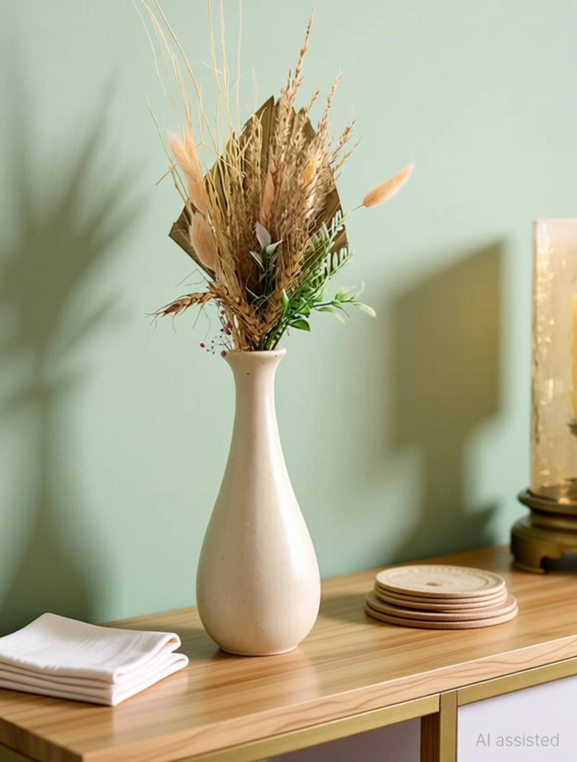amshus Beige Surahi Ceramic Vase for Home Décor Ceramic Vase