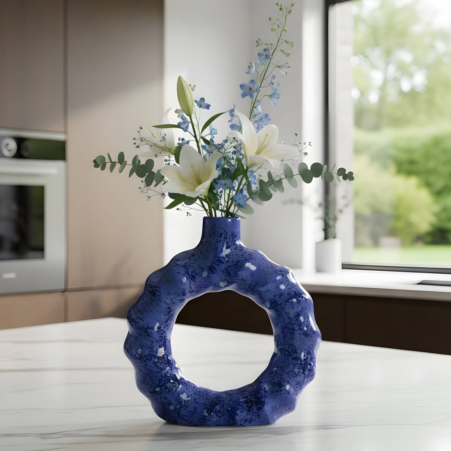 Amazecart Modern Design Round Ceramic Donut Ring Flower Vase for Home Office & Table Decor Ceramic Vase