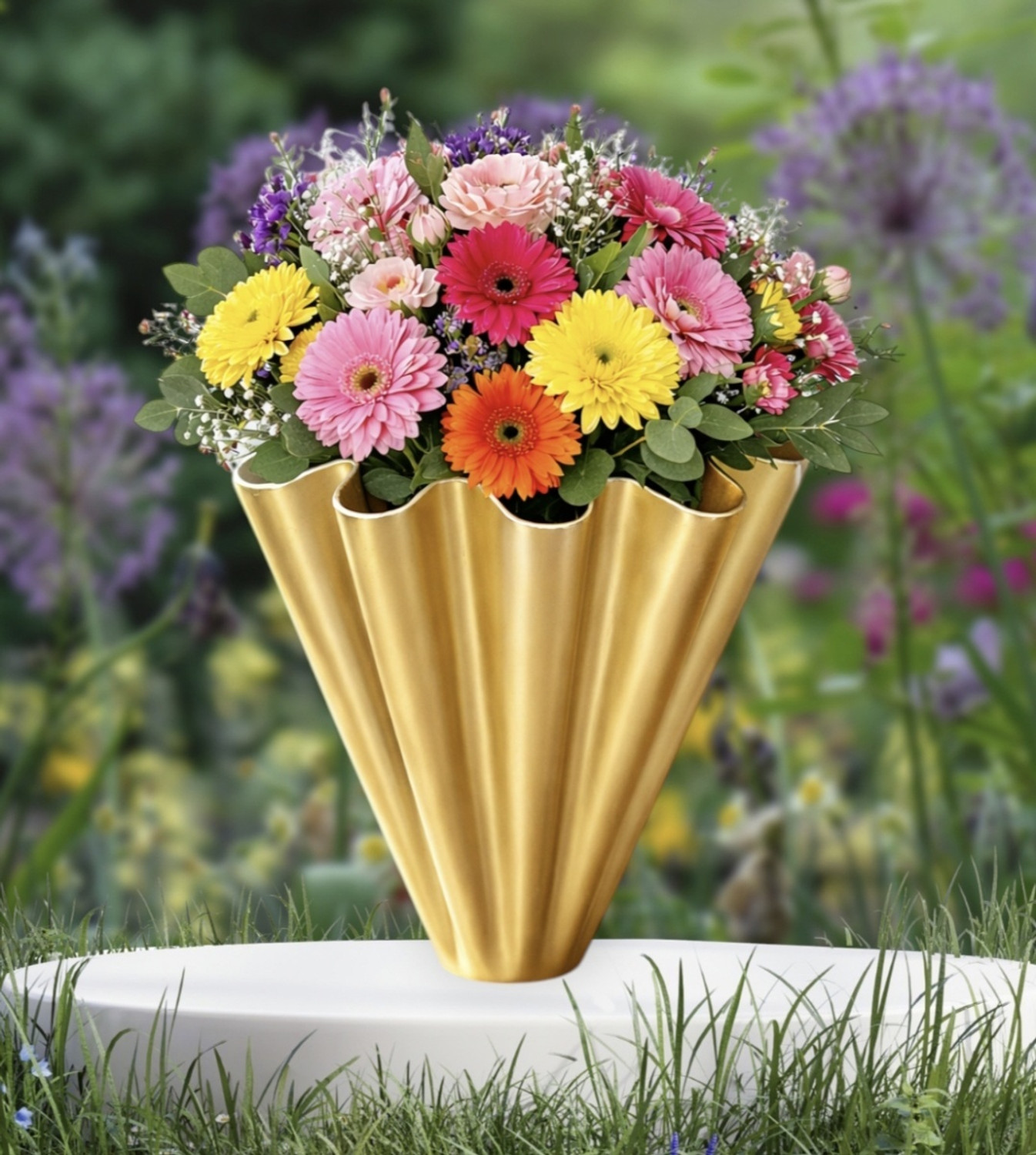 Image of Deco Art Corp Golden Flower Vase Fluted design for home decoration table decor vase Iron, Crystal Vase