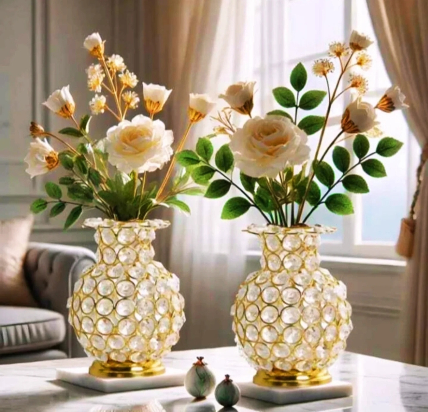 Image of Deco Art Corp Crystal Flower Vase For Home Decoration Dining Table, Living Room, Office, Iron, Crystal Vase