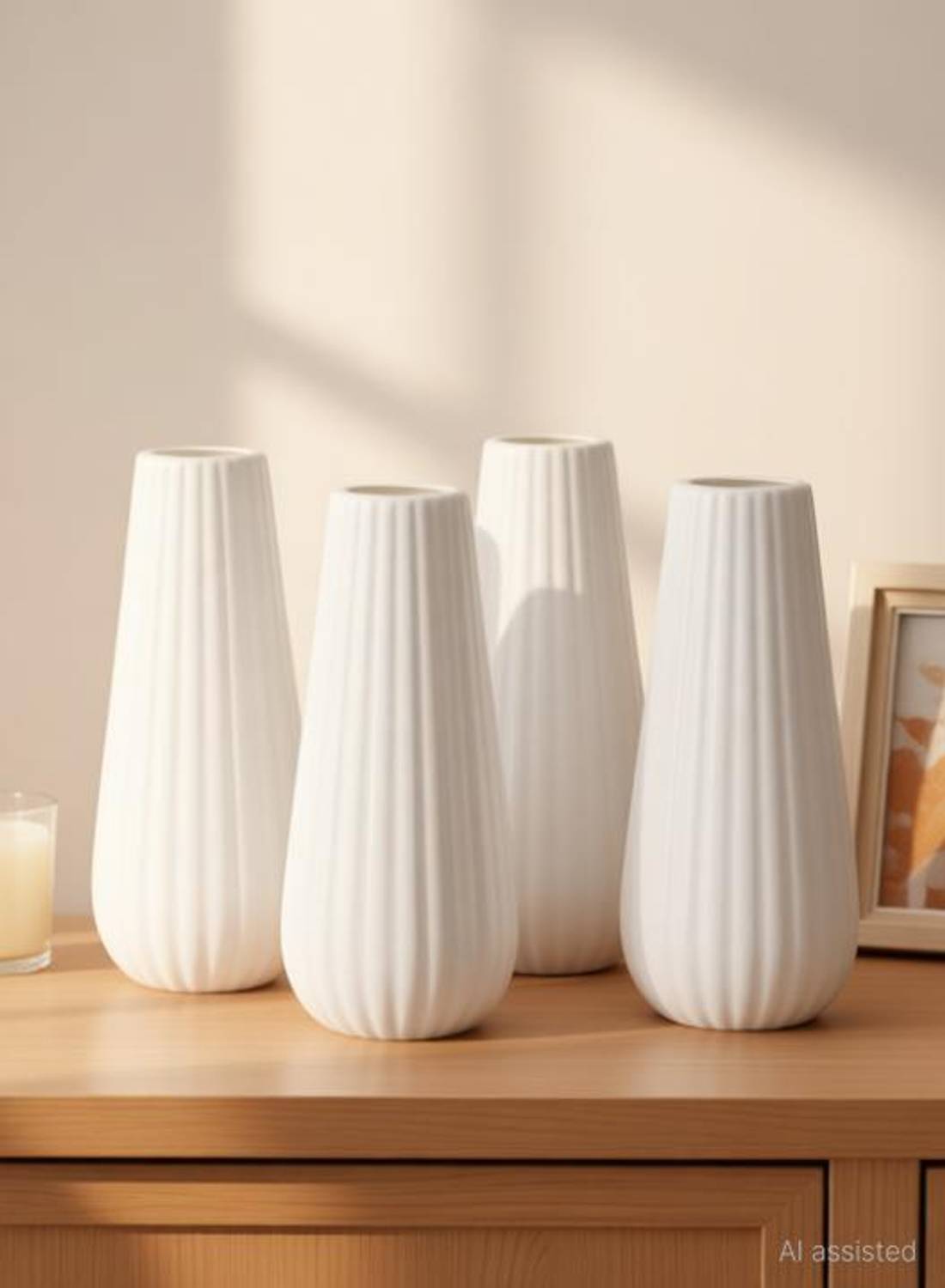 Bruncha Artificial white vase set of 4 Home decor Plastic Vase