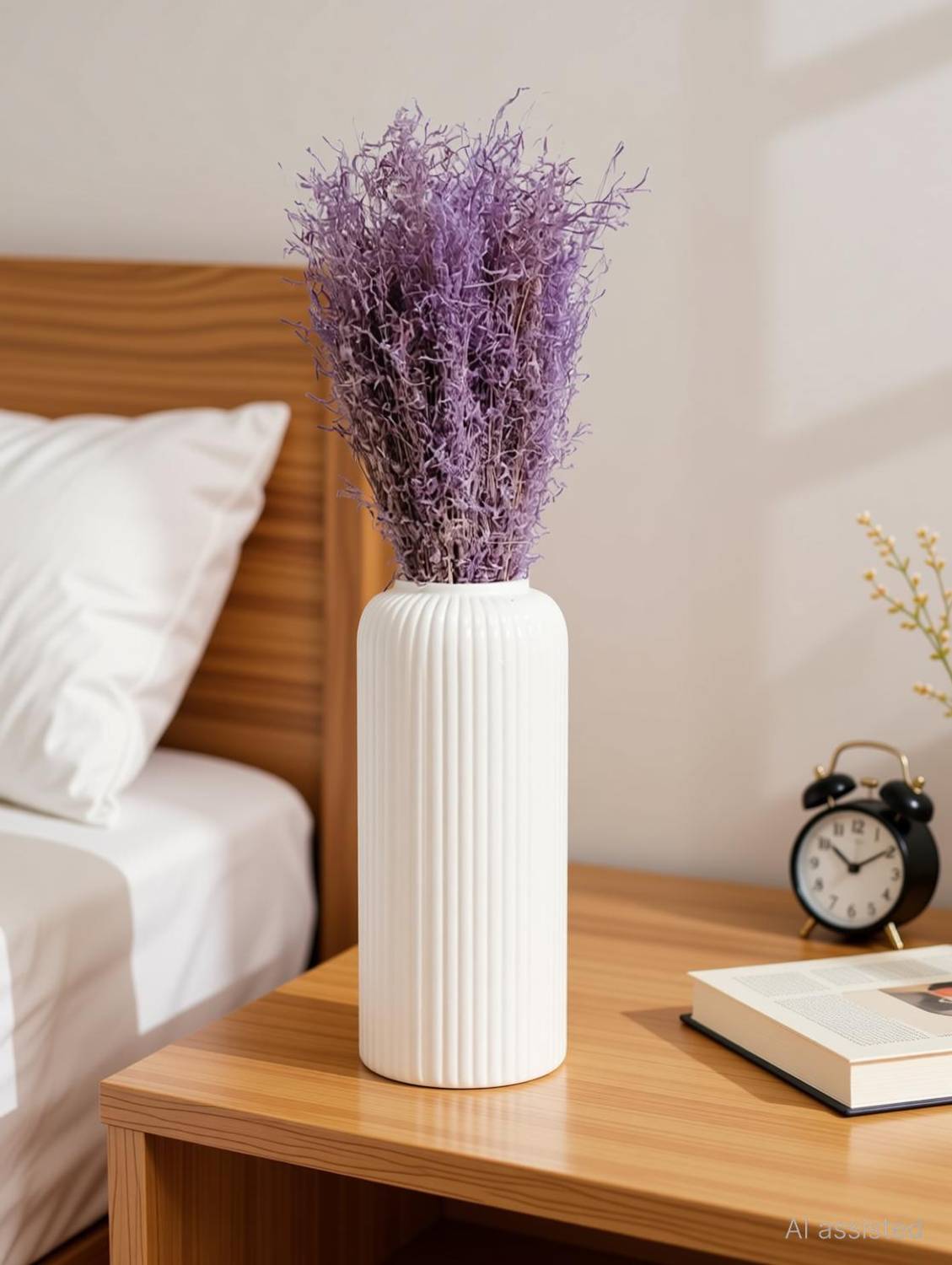 amshus White Ribbed Ceramic Vase for Home Décor Ceramic Vase