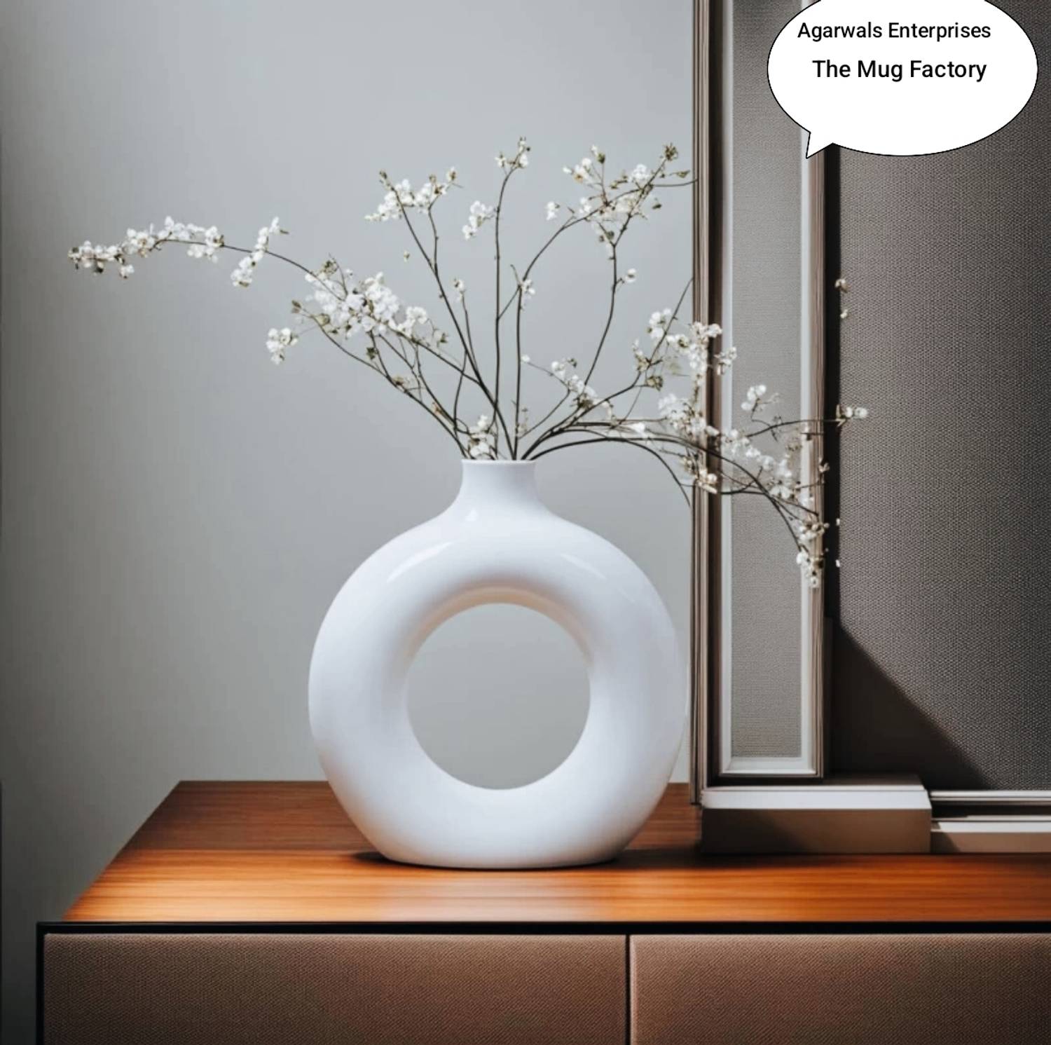 agarwals enterprises Ring Shape Vases Glossy Round Flower Pot Showpiece For 8 inch Ceramic Vase
