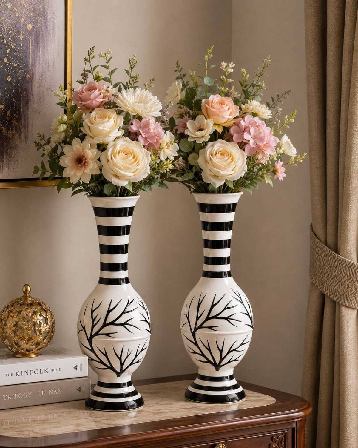 Bindya Star Tall Decorative Metal Vase with Hand-Painted Design for Living Room Decor Iron Vase