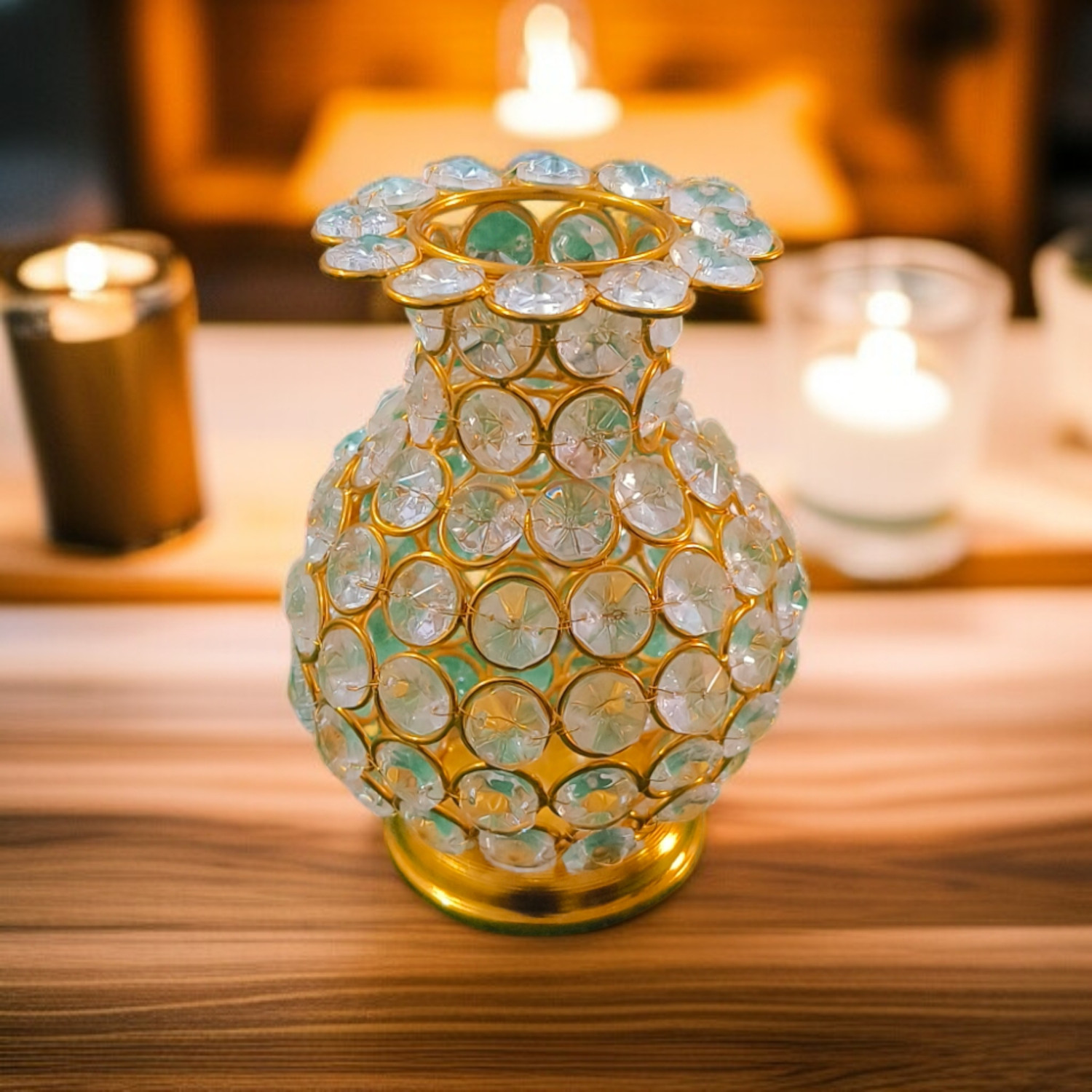 Image of Deco Art Corp Crystal Flower Vase For Home Decoration Dining Table, Living Room, Office, Iron, Crystal Vase