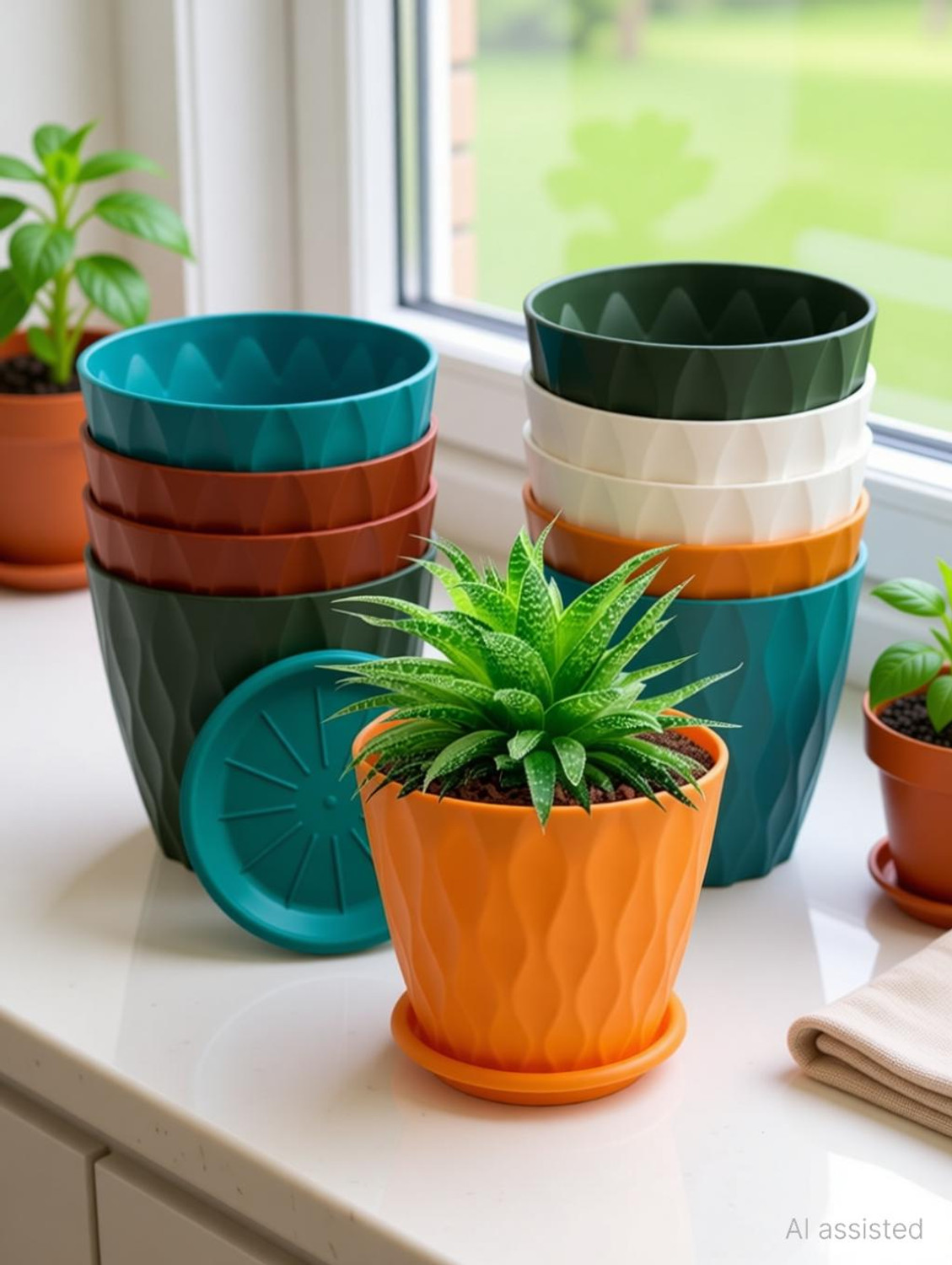 Image of shiv enterprises Plastic Round Flower Pots With Drainage Hole Saucers Plant Container for Garden Plastic Vase