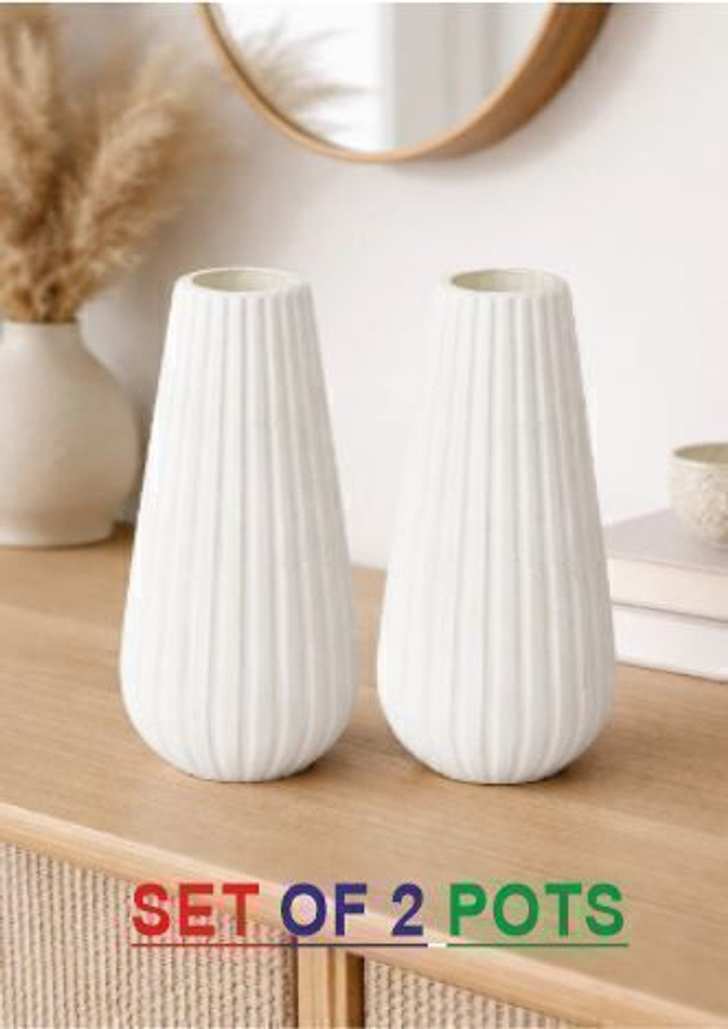 Image of Bruncha Artificial white vase set of 2 for home decor Plastic Vase