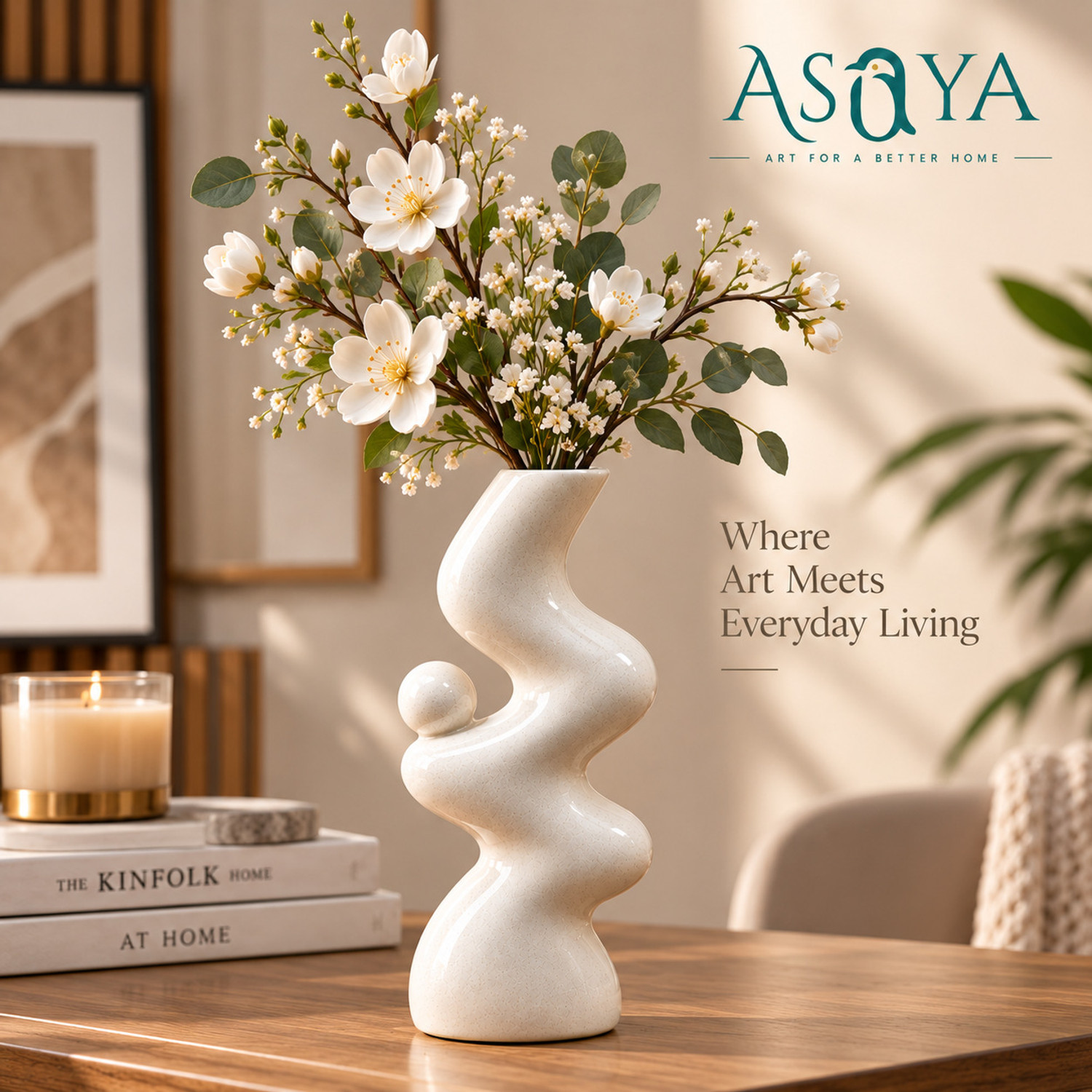 Image of Asaya - Curves Ceramic Decorative Vase | Abstract Sculptural Table Vase Ceramic Vase