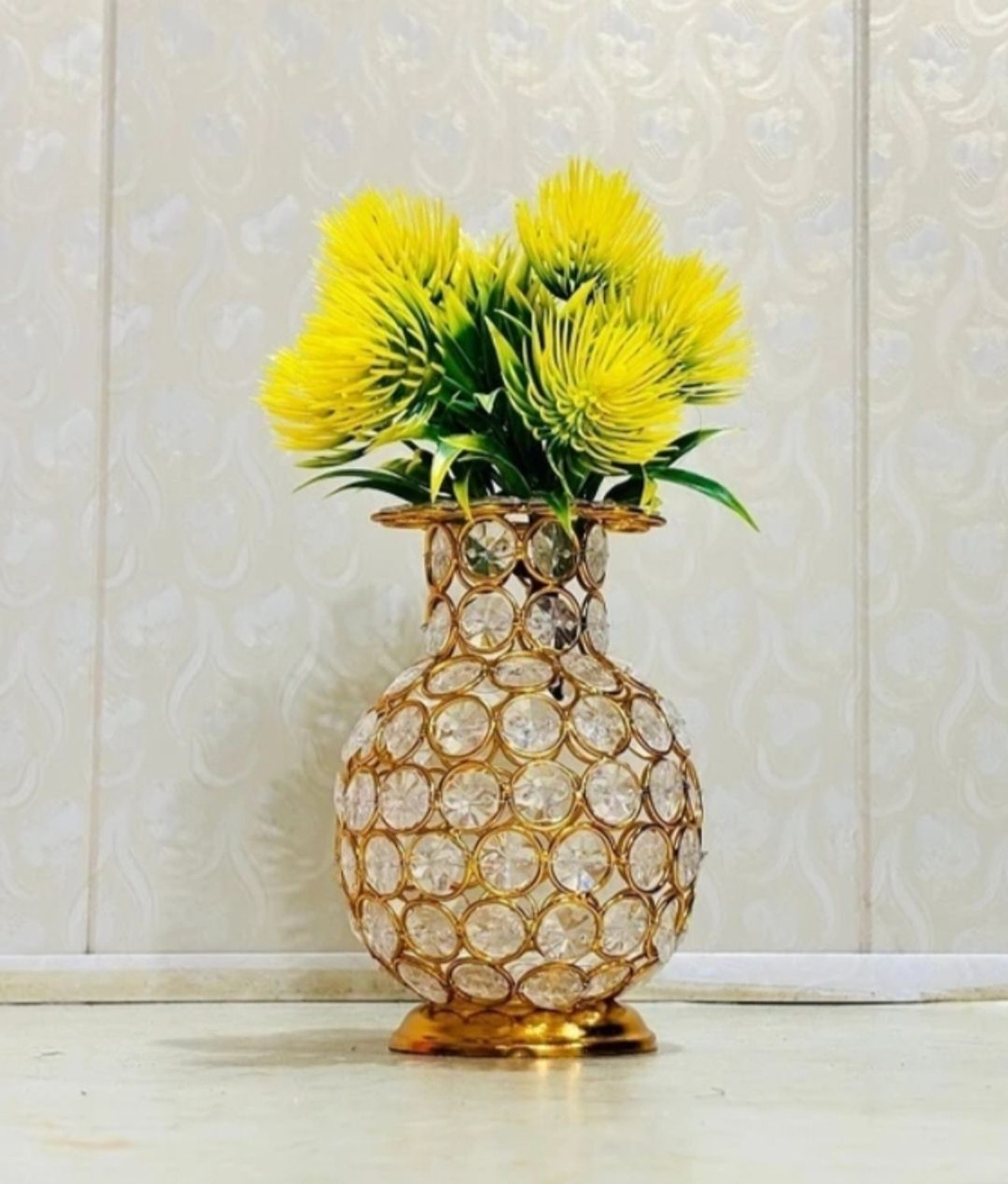 Image of Deco Art Corp Crystal Flower Vase For Home Decoration Dining Table, Living Room, Office, Iron, Crystal Vase