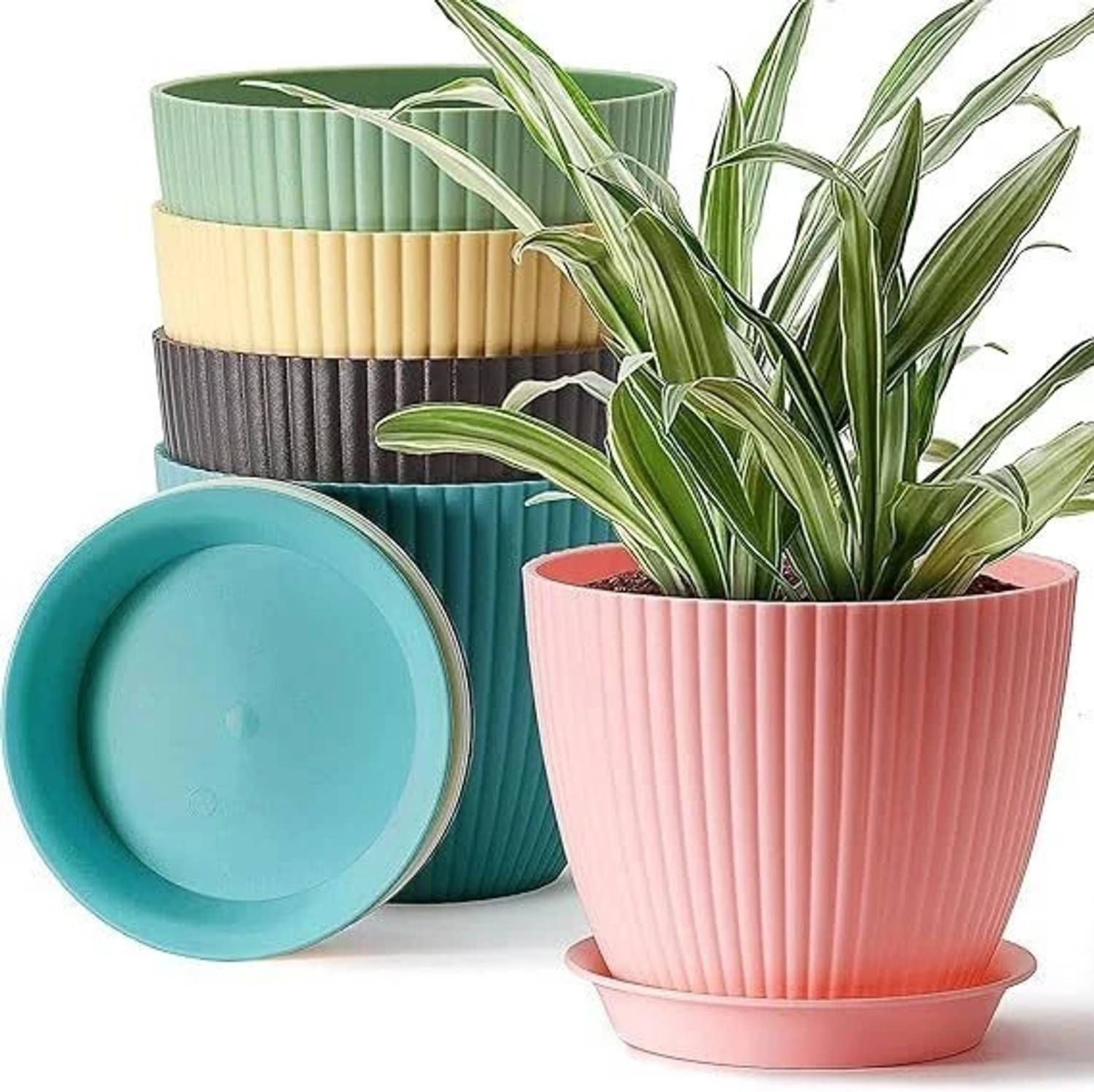 Glennor Round Flower Pots withtray for Home Decoration for Terrac