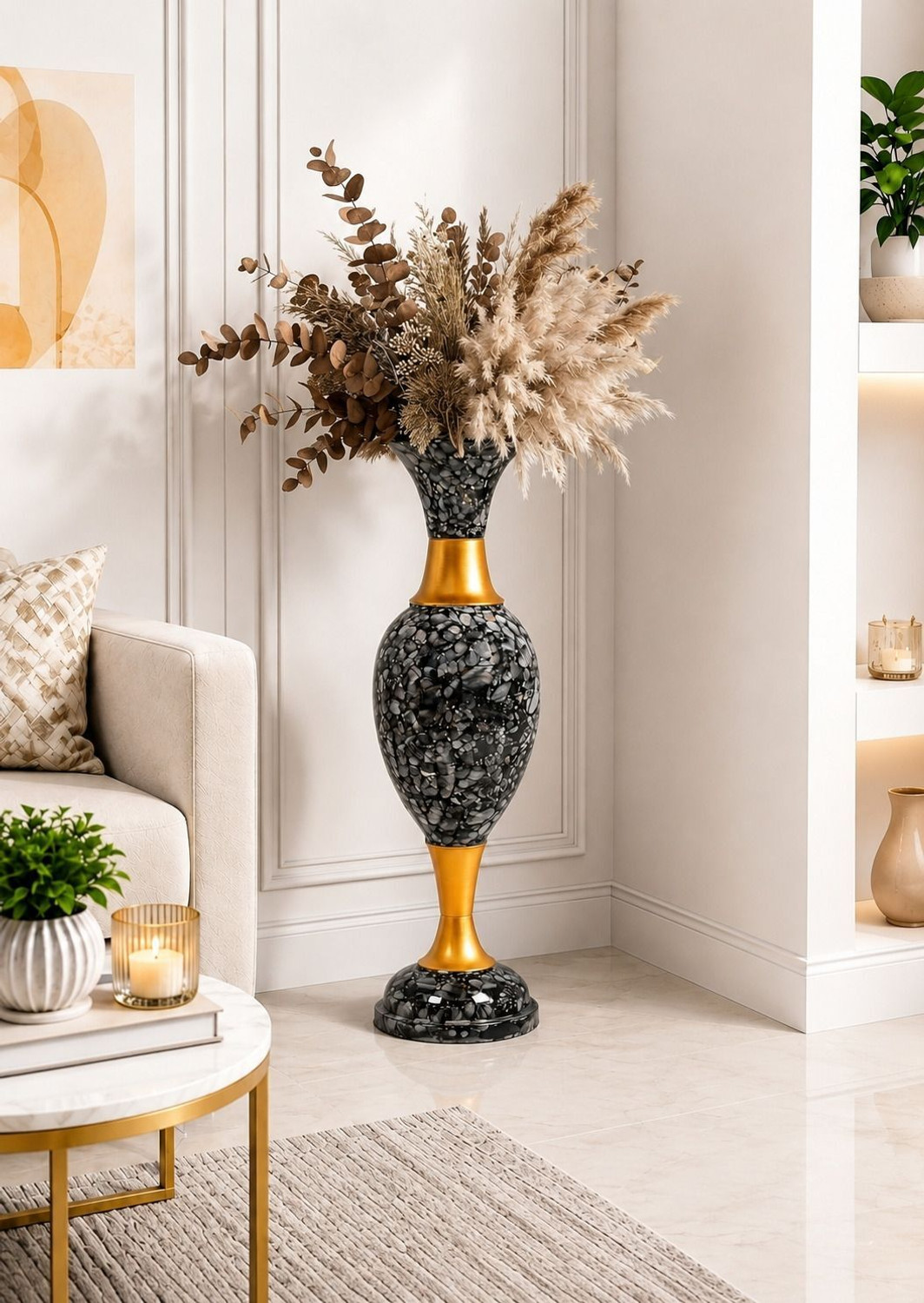 Image of Shefar Luxury Metal Flower Vase Long Floor Pot Home Decor Iron Vase
