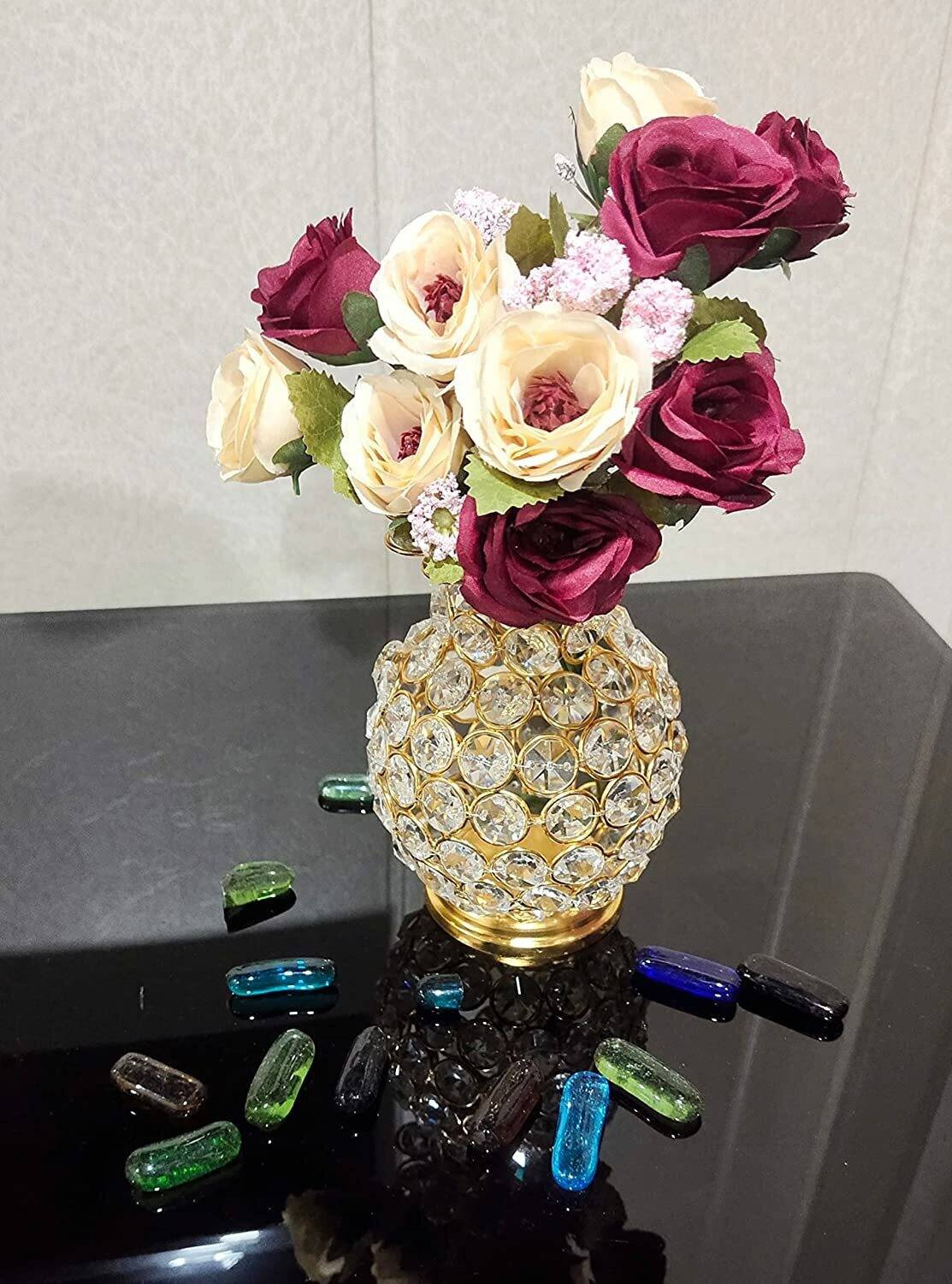 amishi blissful decor Decorative Metal Flower Vase Crystal Studded for Home Office Without Flower Crystal Vase