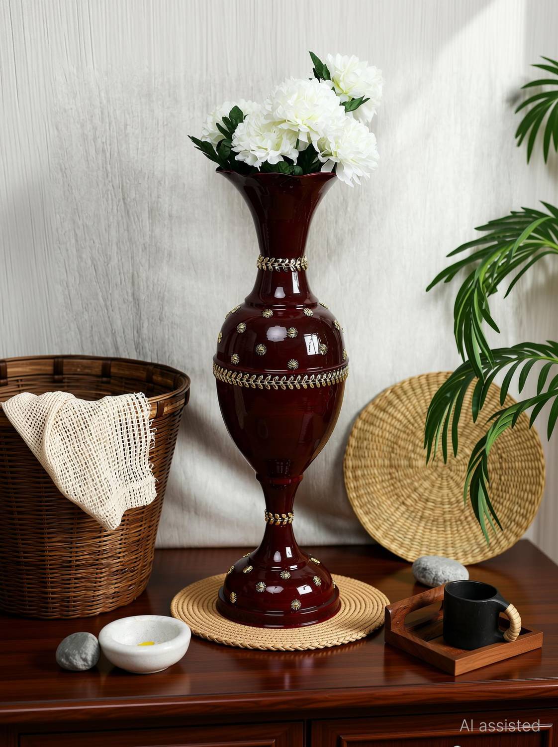 AdiCollar Iron Flower Vase Big Size- Star Design Floor Corner Pot Cast Iron Vase