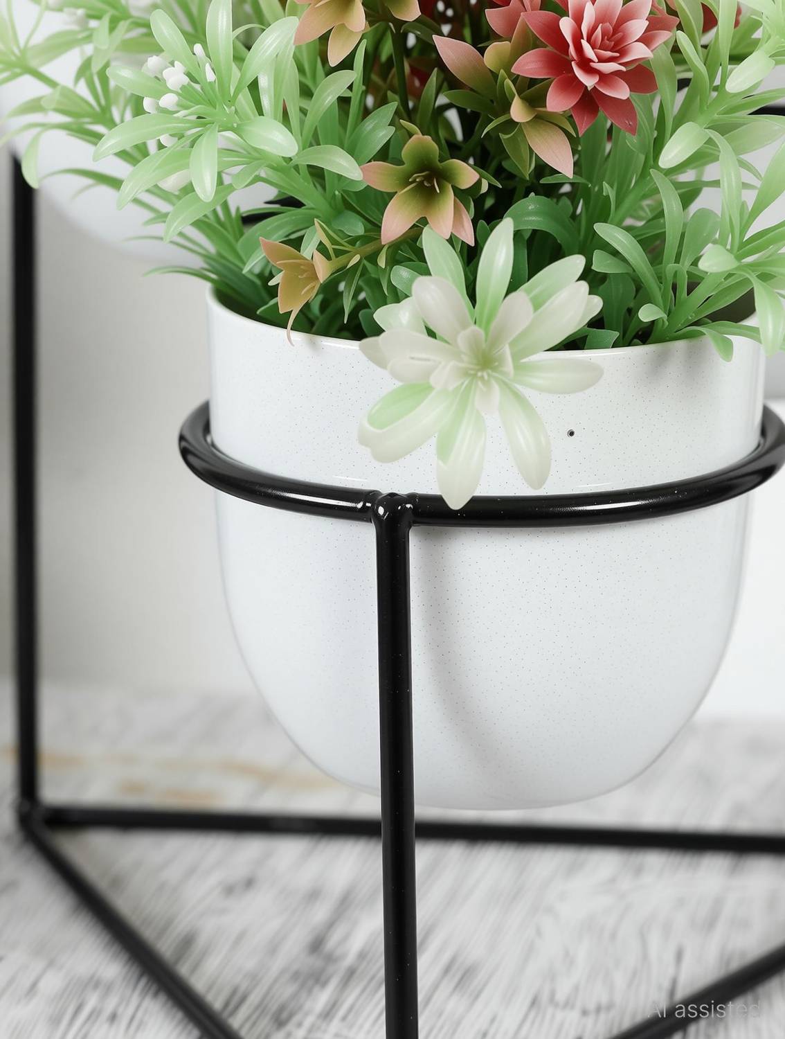 Amaya Decors Triangle Stand Planter Black & White Iron Vase