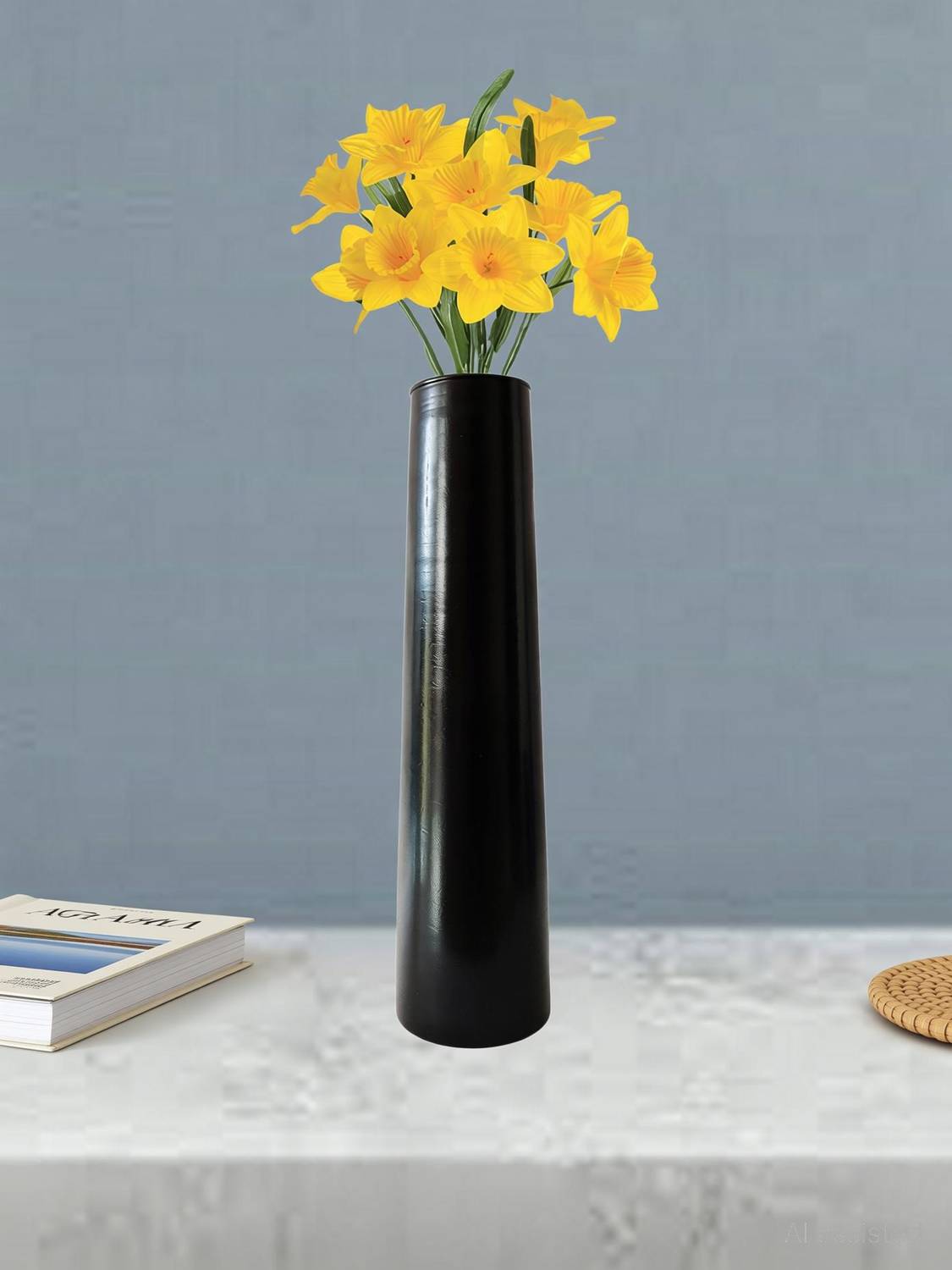 AGAMI Conical Minar Shape Decorative Black Colour Vase for Home Decor, Center Table, Bedroom, Side Corners, Living Room Decoration, Glass Pot for Flowers and Plant Glass Vase